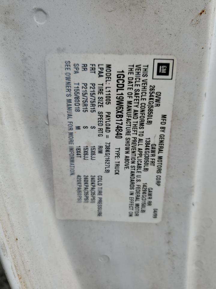 1999 Chevrolet Astro VIN: 1GCDL19W6XB174840 Lot: 64831124