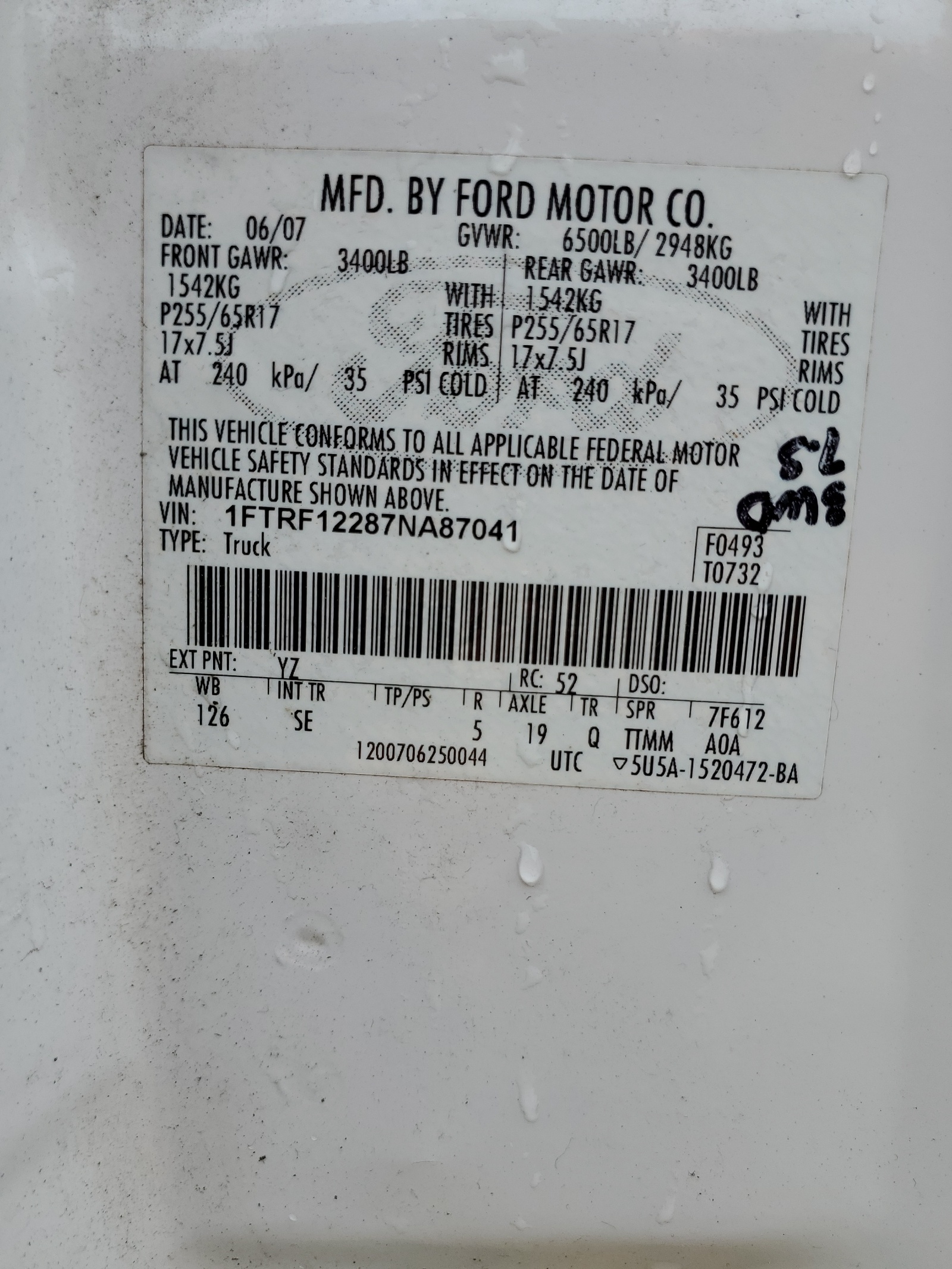 1FTRF12287NA87041 2007 Ford F150