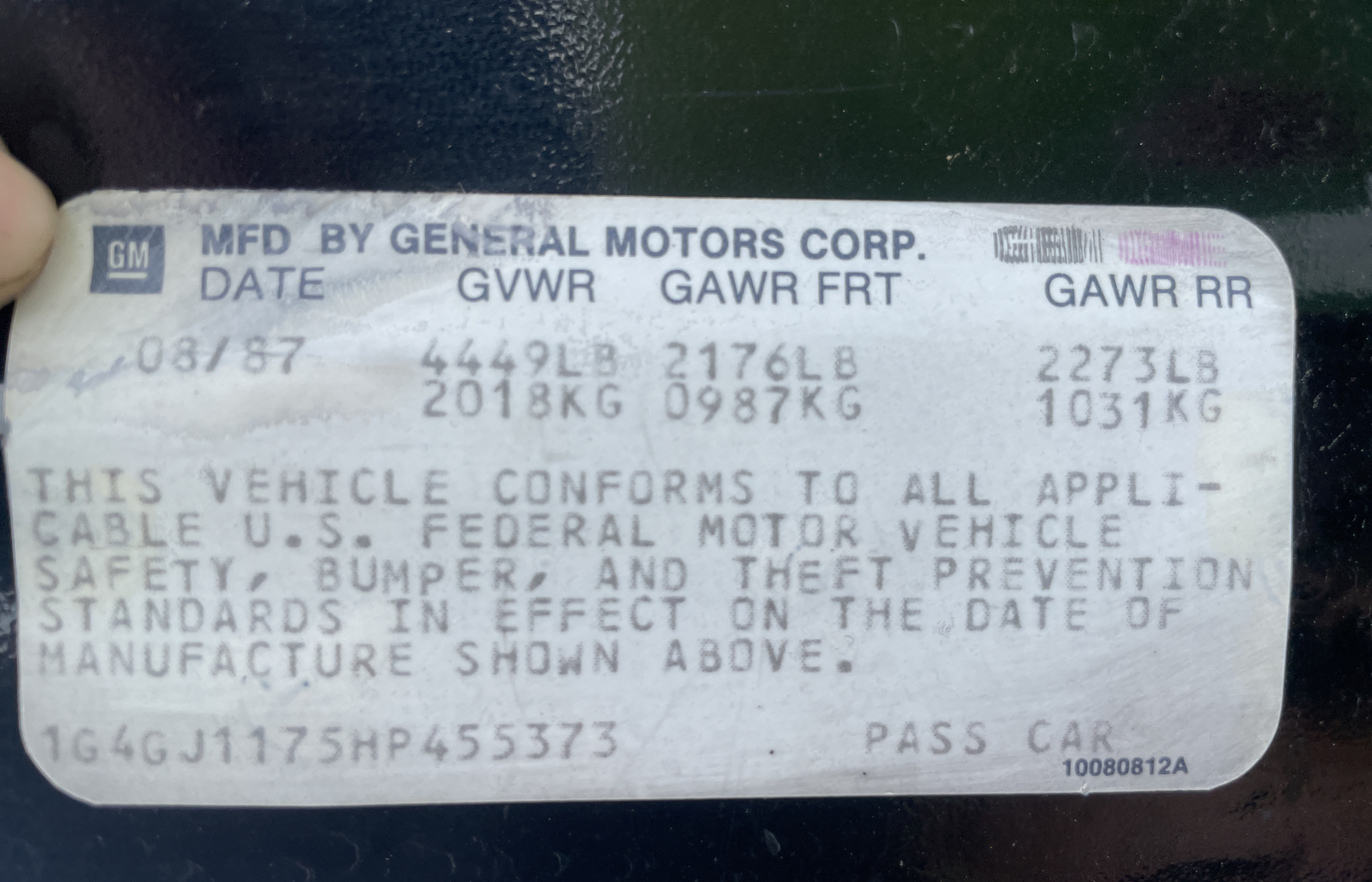 1G4GJ1175HP455373 1987 Buick Regal