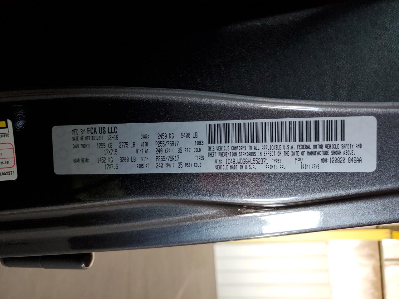 1C4BJWDG6HL552371 2017 Jeep Wrangler Unlimited Sport