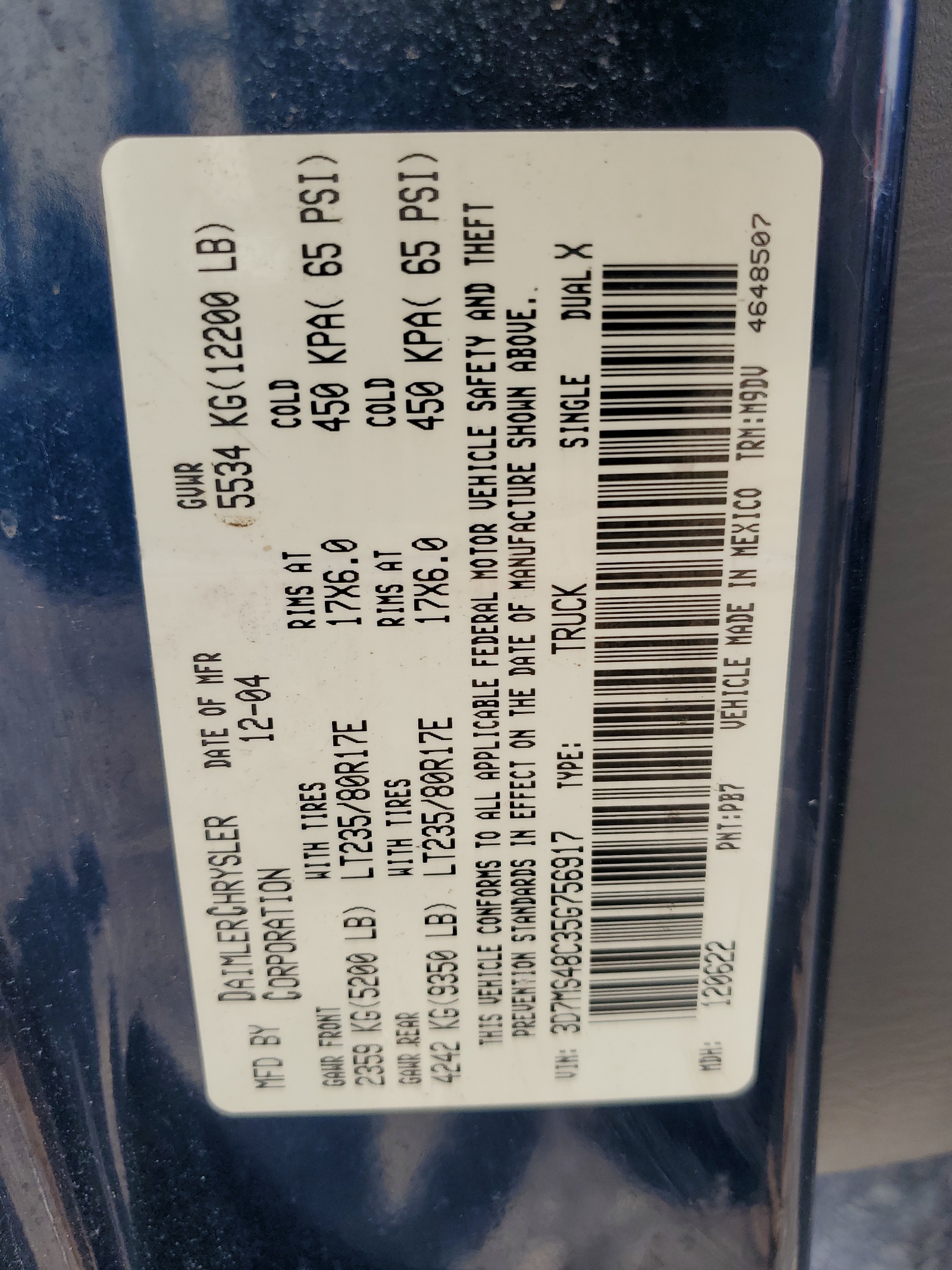 3D7MS48C35G756917 2005 Dodge Ram 3500 St