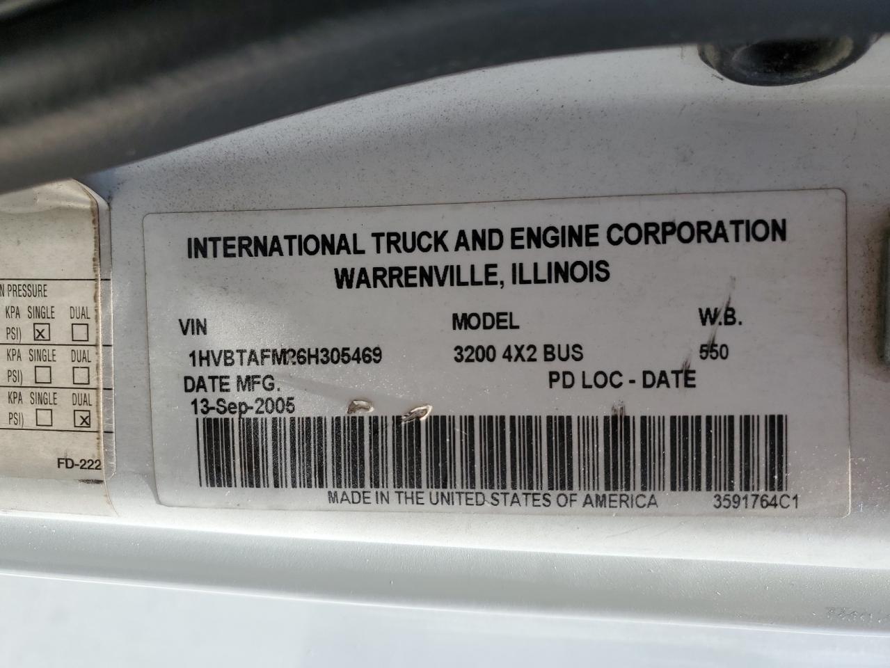 2006 International 3000 3200 VIN: 1HVBTAFM26H305469 Lot: 64364294