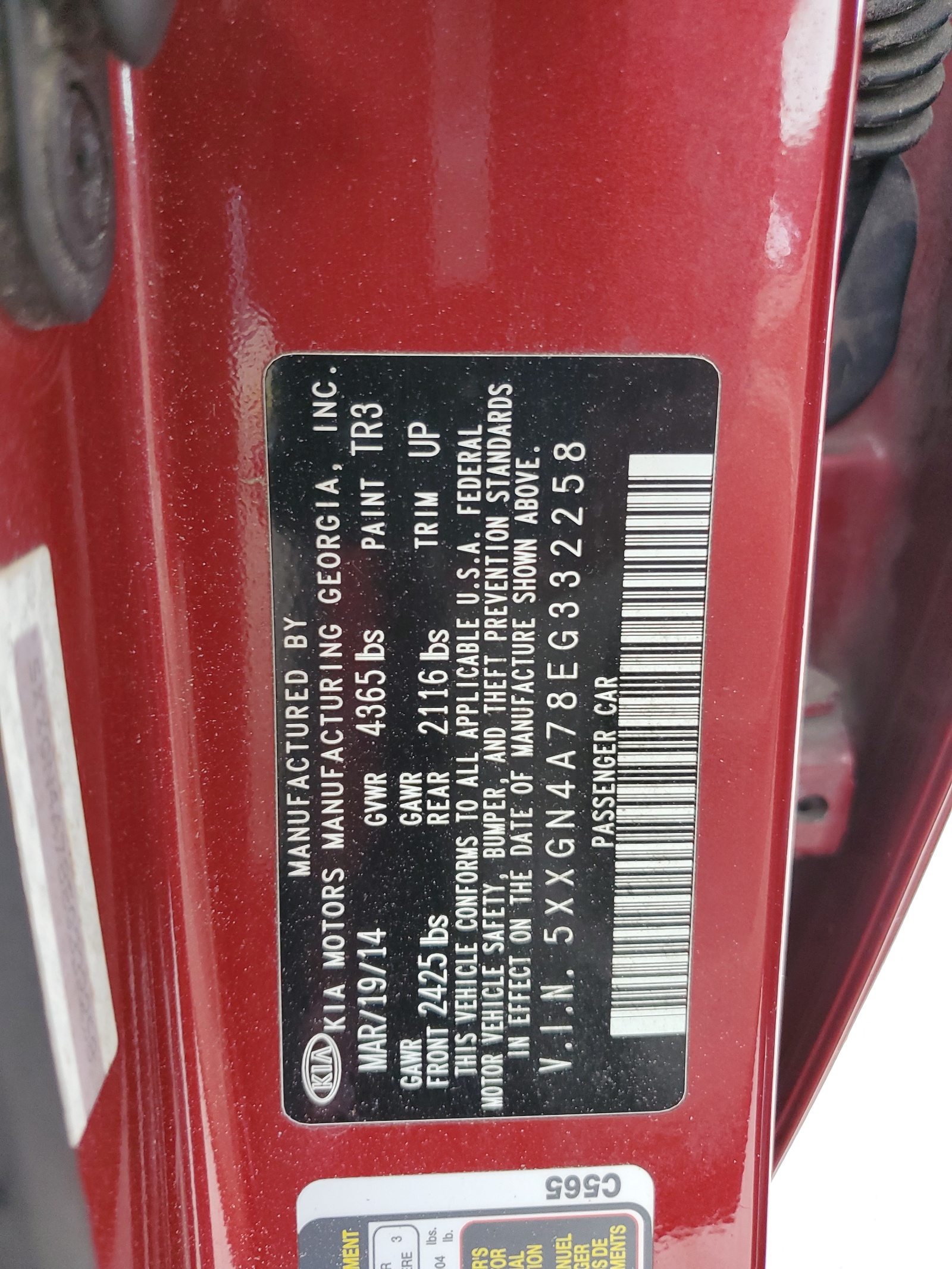 5XXGN4A78EG332258 2014 Kia Optima Ex