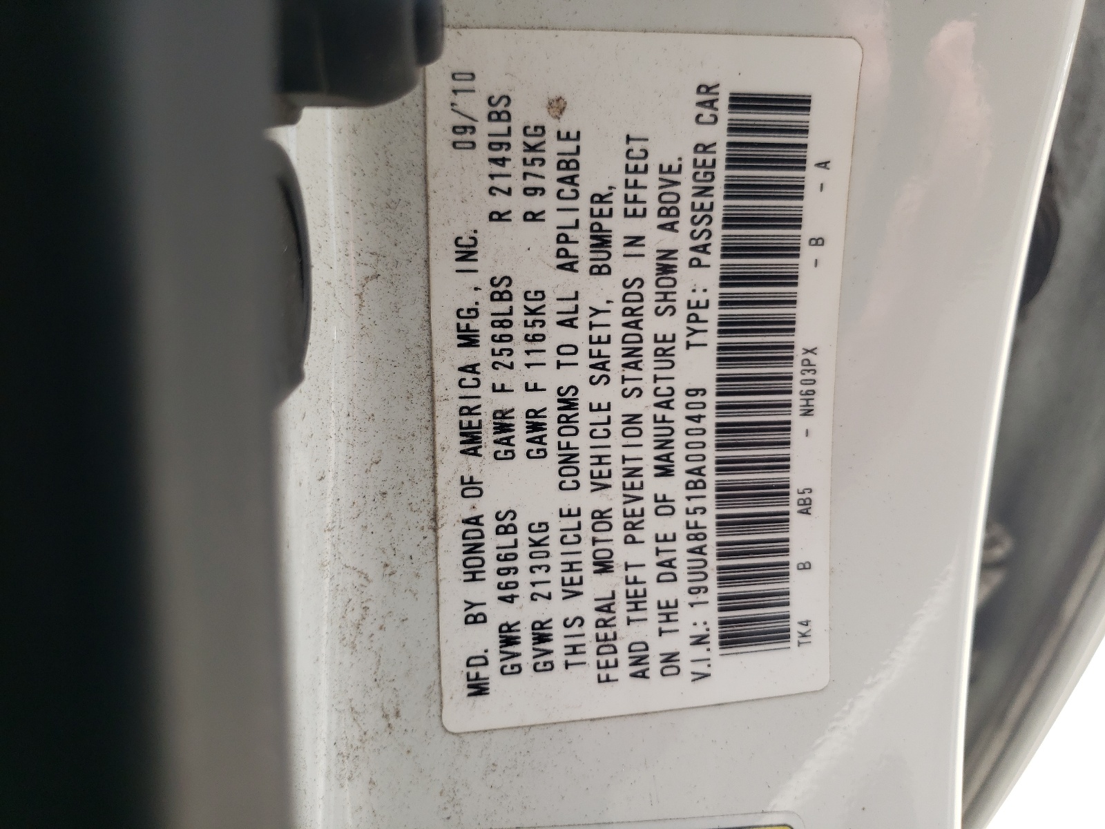 19UUA8F51BA000409 2011 Acura Tl