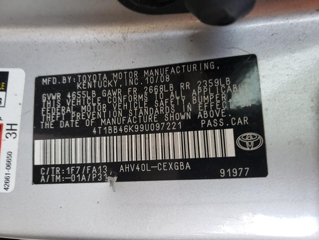 4T1BB46K99U097221 2009 Toyota Camry Hybrid