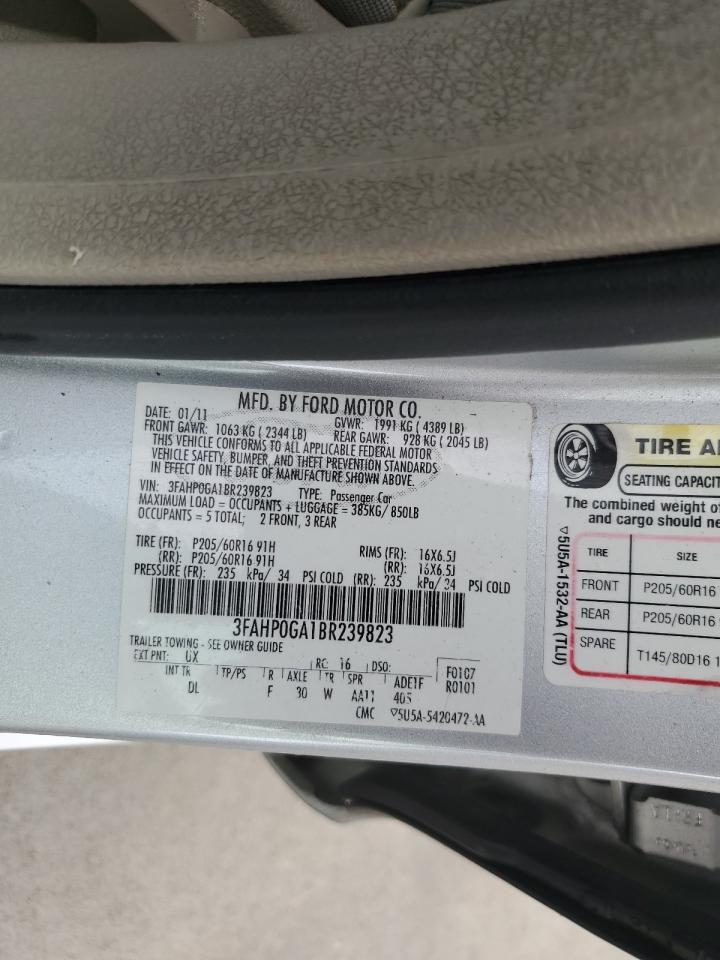 2011 Ford Fusion S VIN: 3FAHP0GA1BR239823 Lot: 60037784