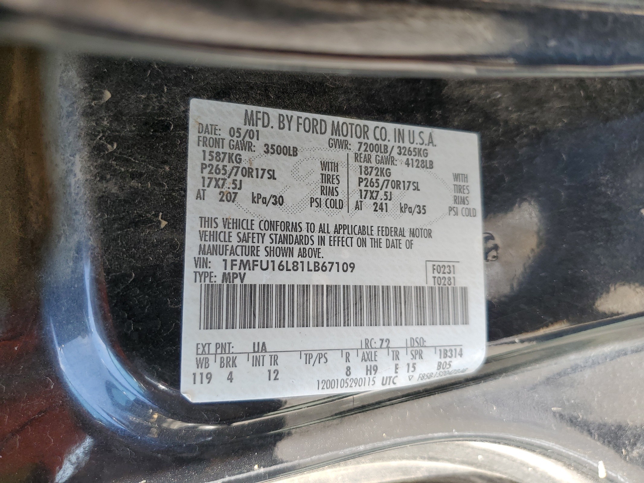 1FMFU16L81LB67109 2001 Ford Expedition Xlt