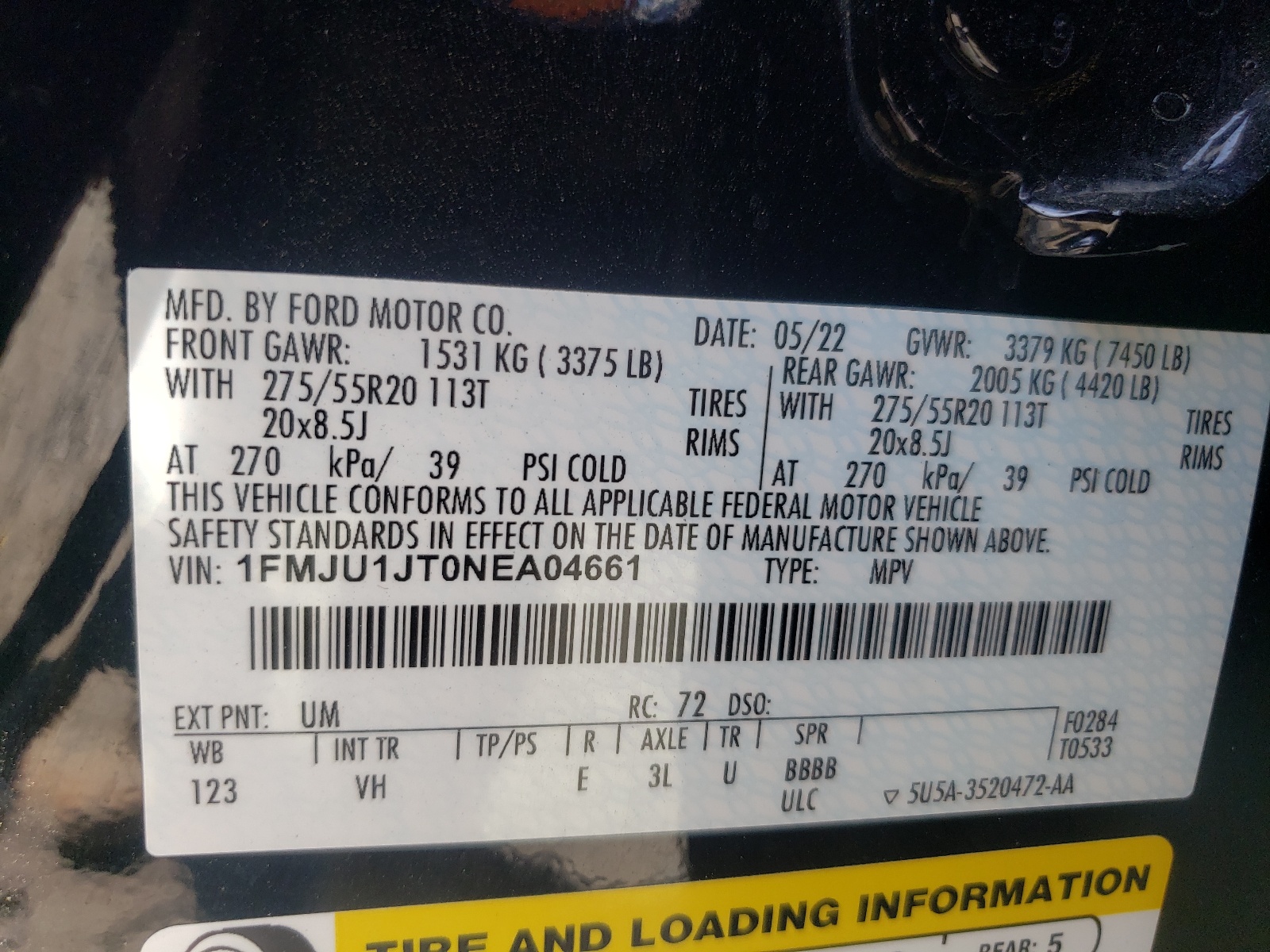 1FMJU1JT0NEA04661 2022 Ford Expedition Xlt