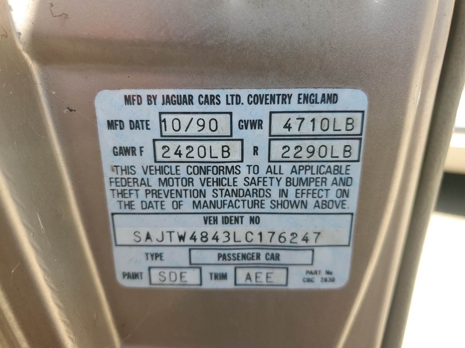 SAJTW4843LC176247 1990 Jaguar Xjs Classic Collection