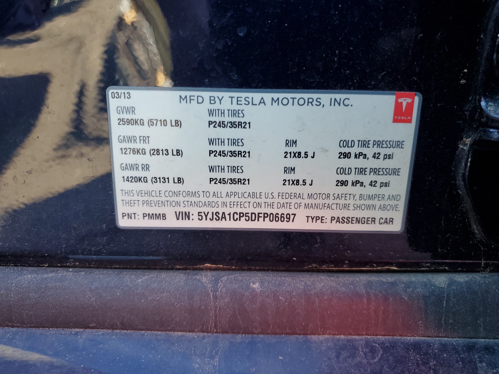 5YJSA1CP5DFP06697 2013 Tesla Model S