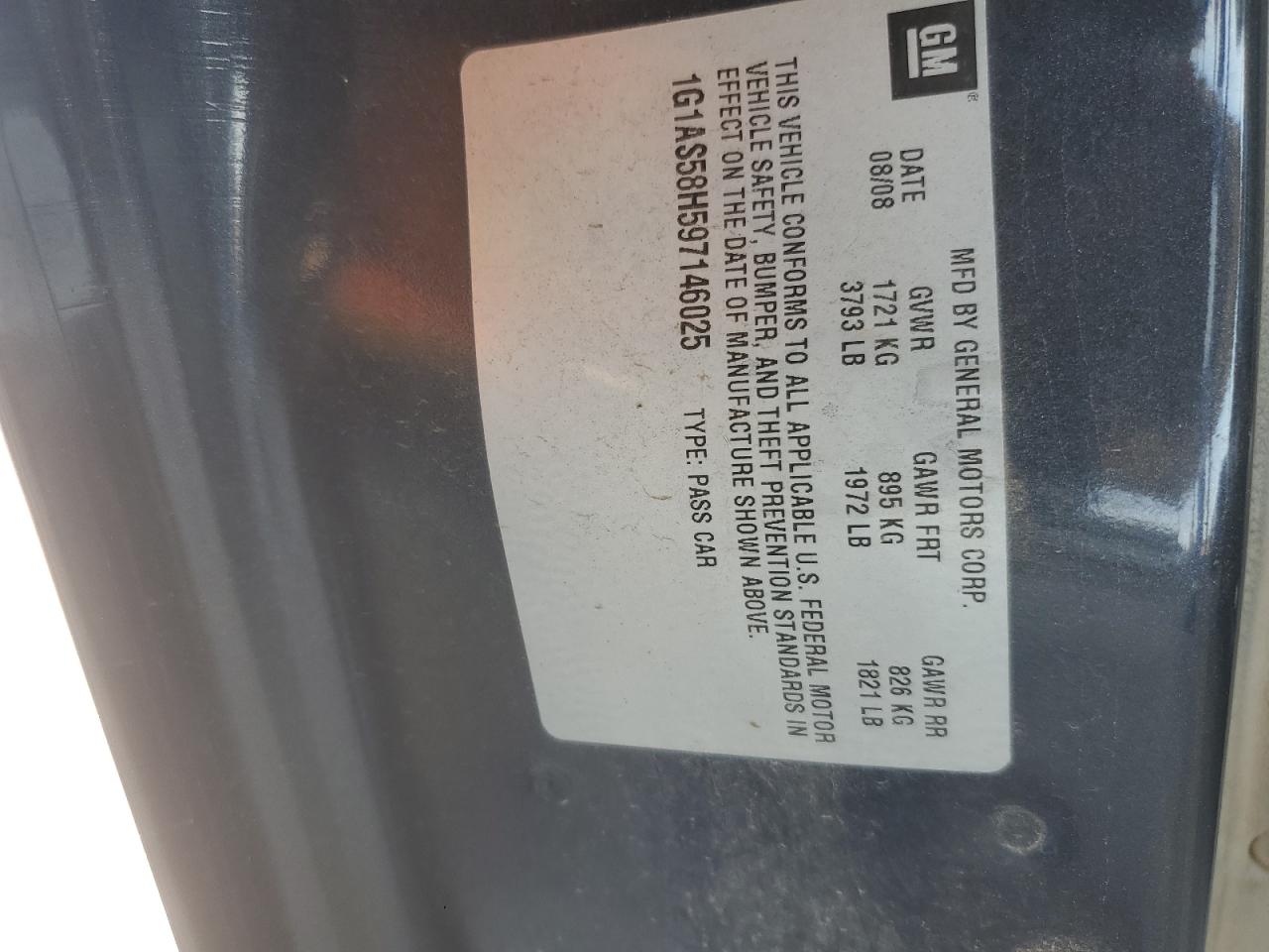 2009 Chevrolet Cobalt Ls VIN: 1G1AS58H597146025 Lot: 64187944