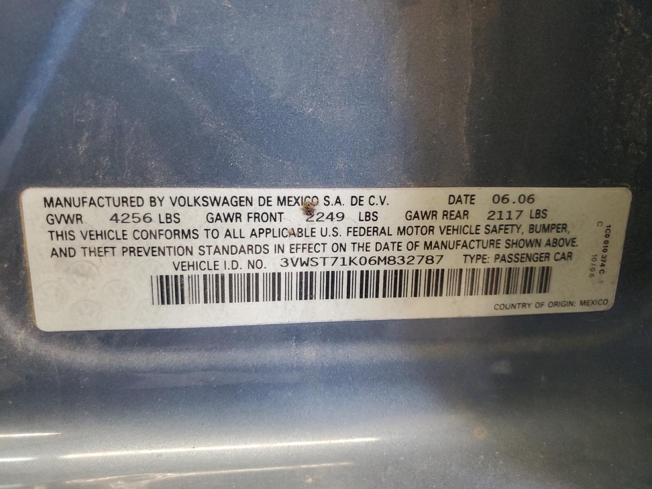 2006 Volkswagen Jetta Tdi Option Package 1 VIN: 3VWST71K06M832787 Lot: 62078704