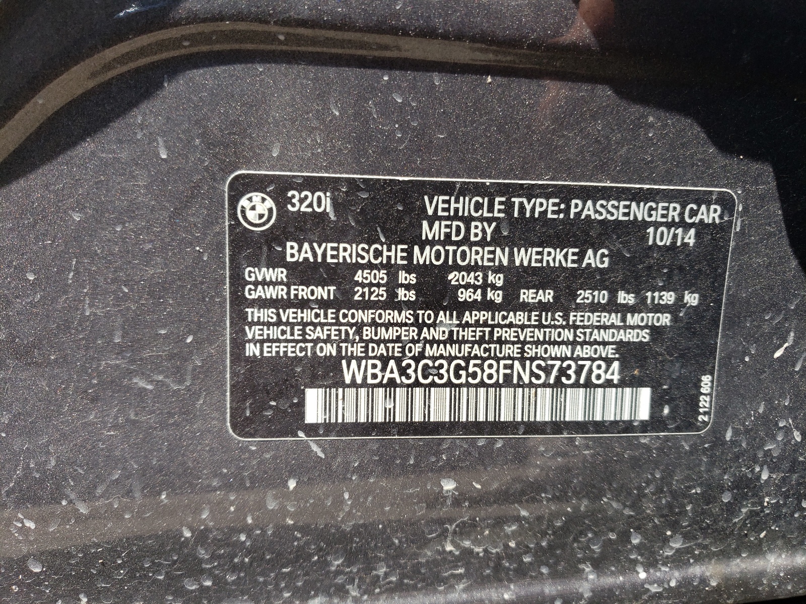 WBA3C3G58FNS73784 2015 BMW 320 I xDrive