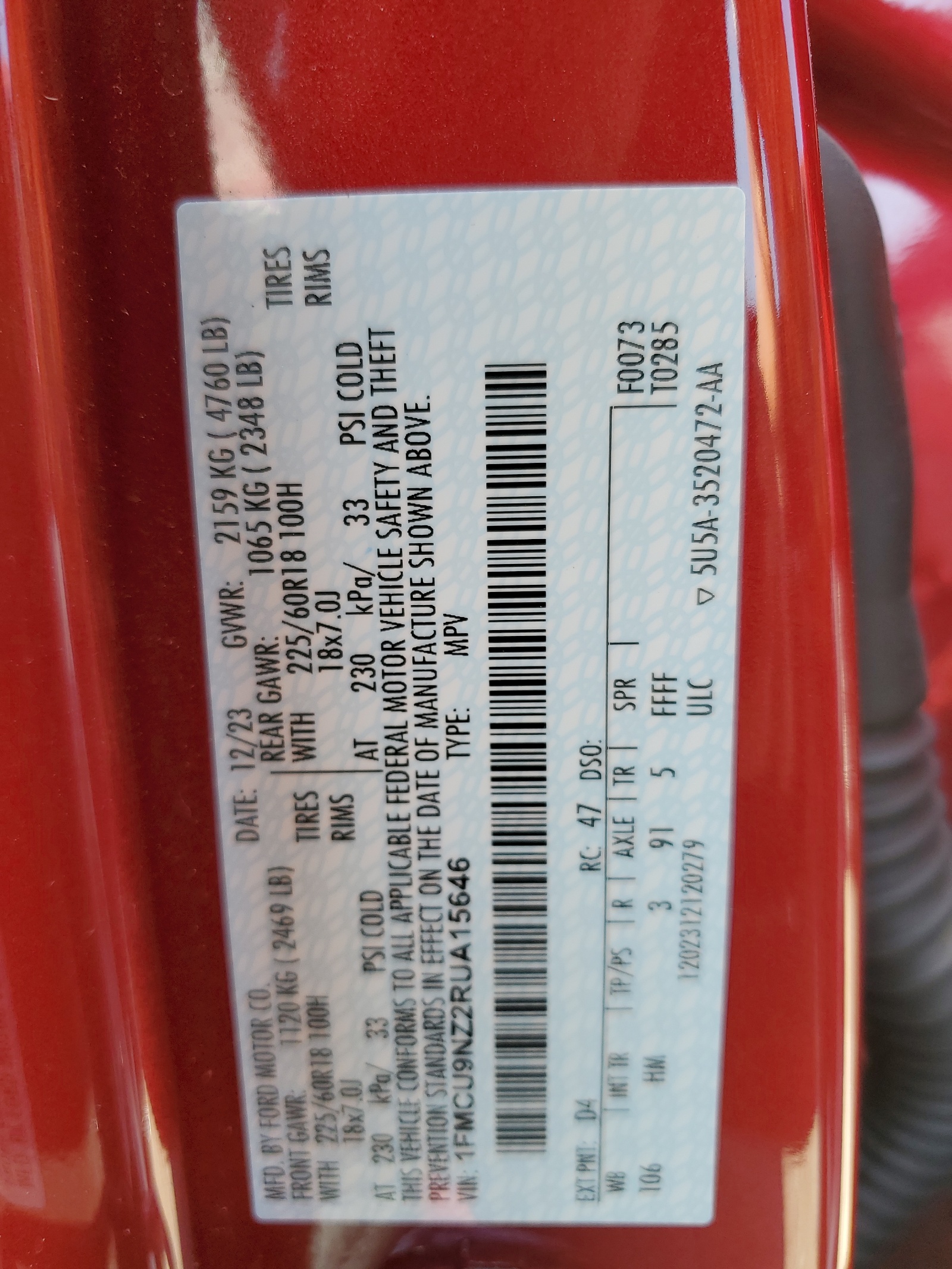 1FMCU9NZ2RUA15646 2024 Ford Escape St Line Select