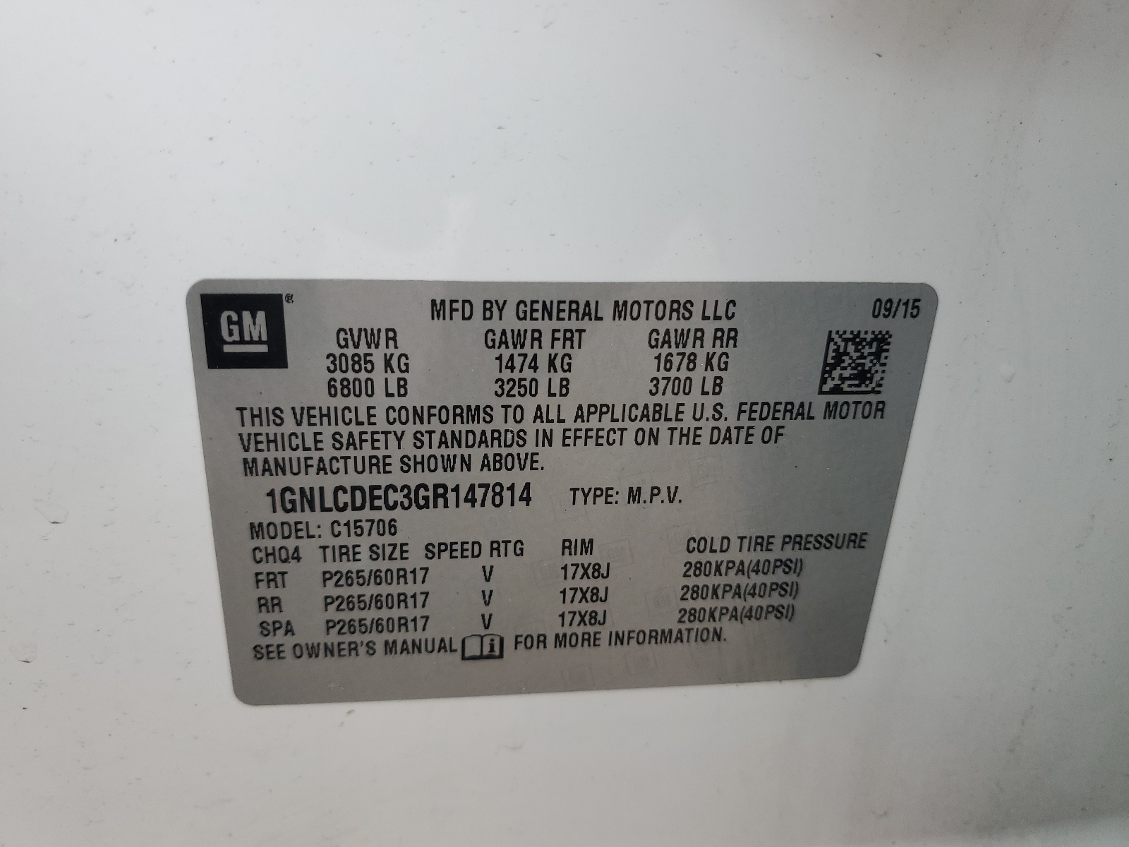 1GNLCDEC3GR147814 2016 Chevrolet Tahoe Police