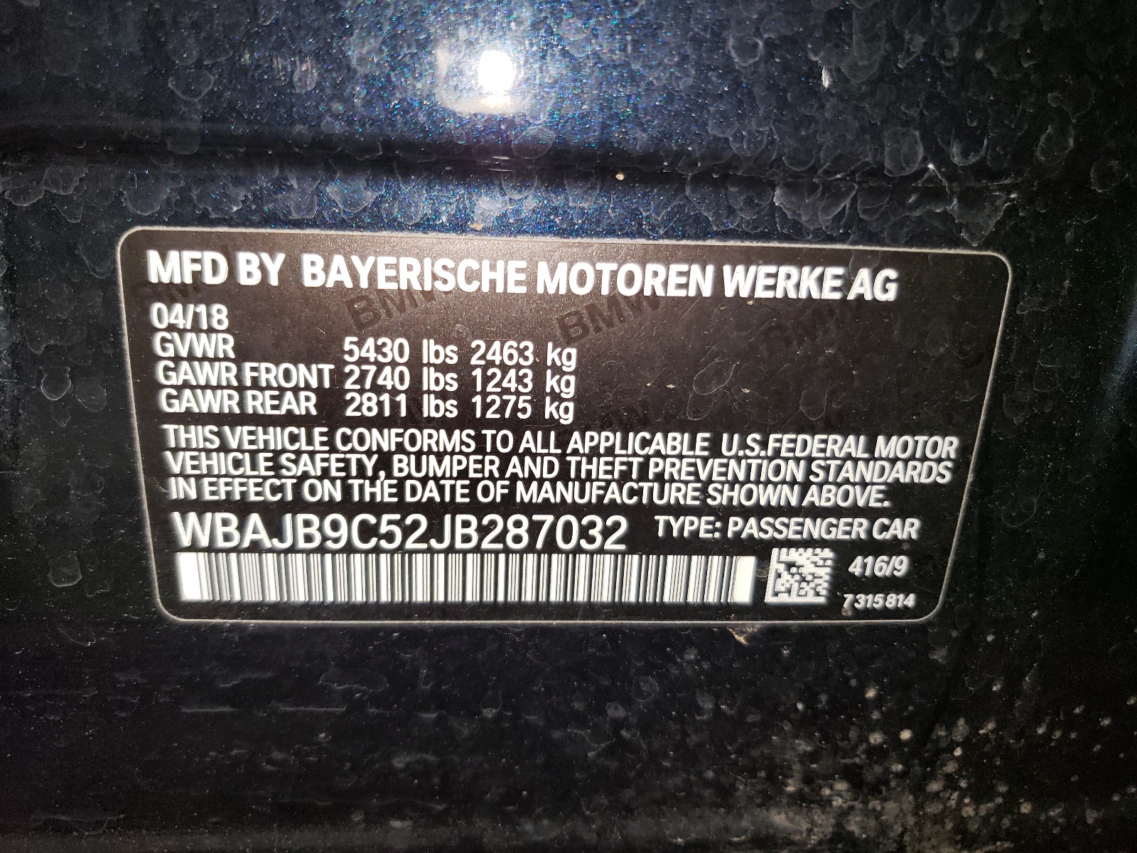 WBAJB9C52JB287032 2018 BMW M550Xi