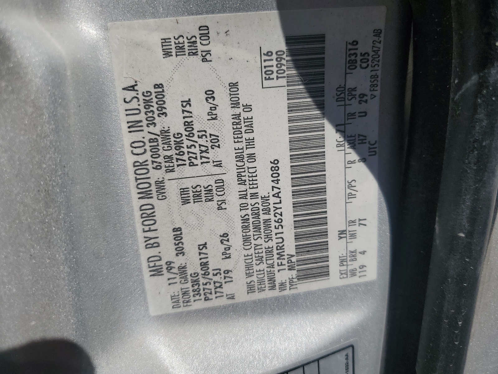 1FMRU1562YLA74086 2000 Ford Expedition Xlt