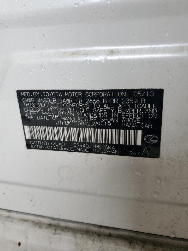 2010 Lexus Es 350 VIN: JTHBK1EG8A2399419 Lot: 64520594