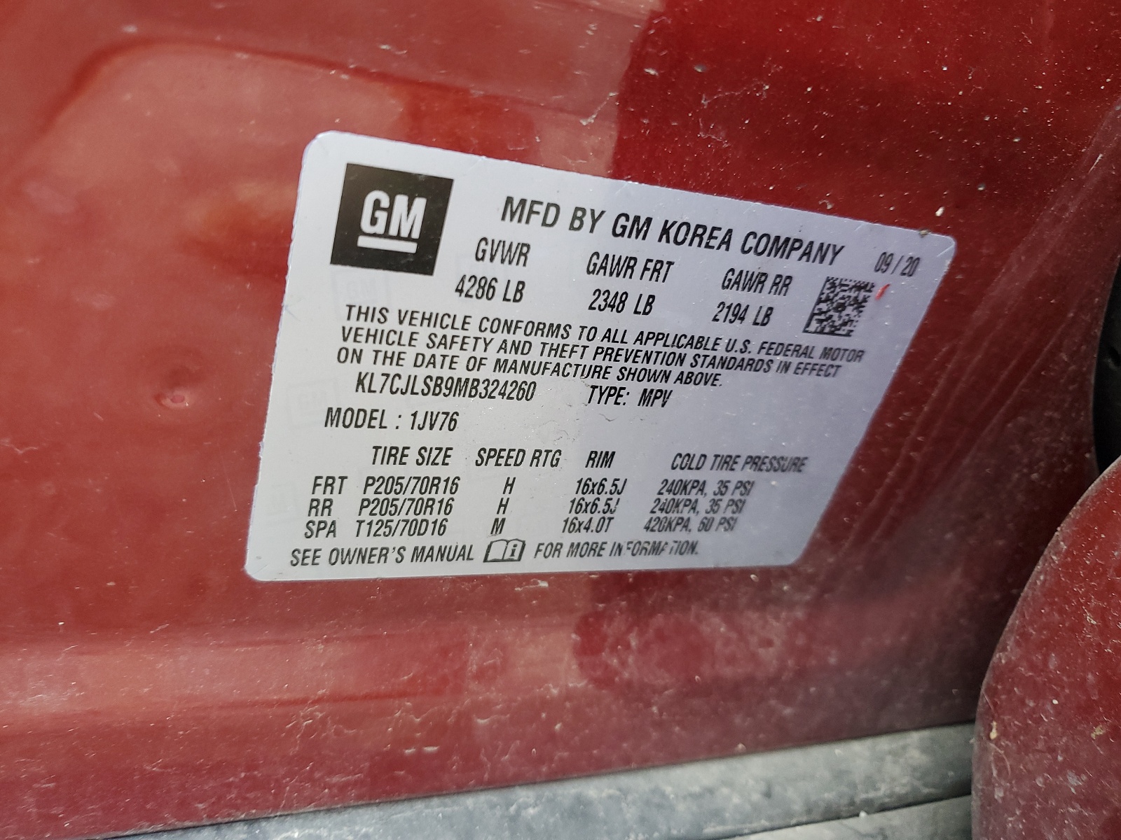 KL7CJLSB9MB324260 2021 Chevrolet Trax 1Lt