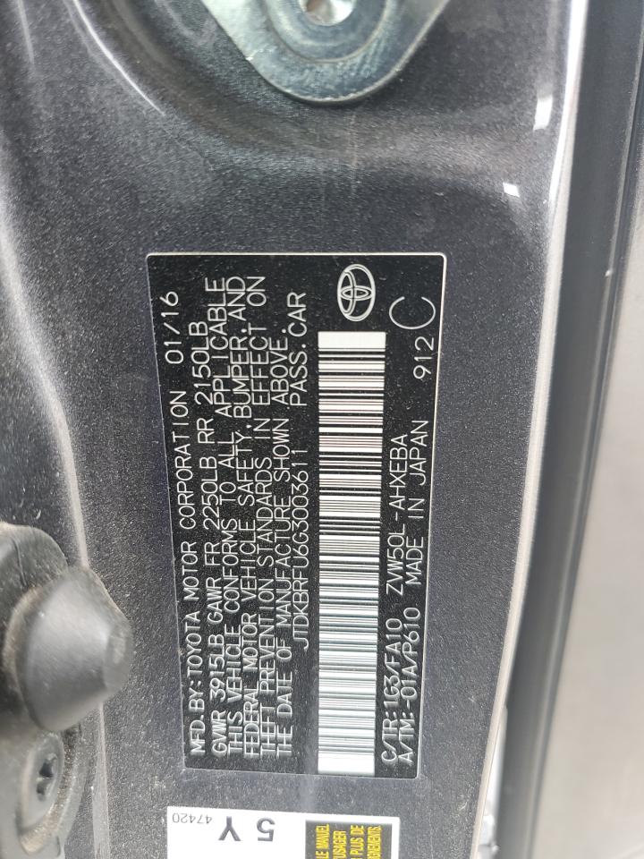 2016 Toyota Prius VIN: JTDKBRFU6G3003611 Lot: 63701264