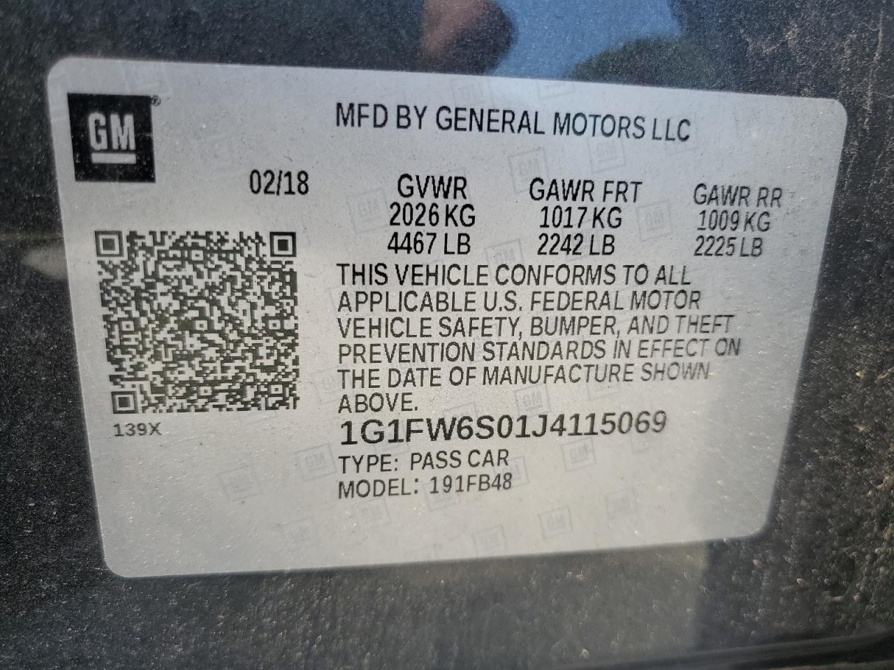 2018 Chevrolet Bolt Ev Lt VIN: 1G1FW6S01J4115069 Lot: 63058034