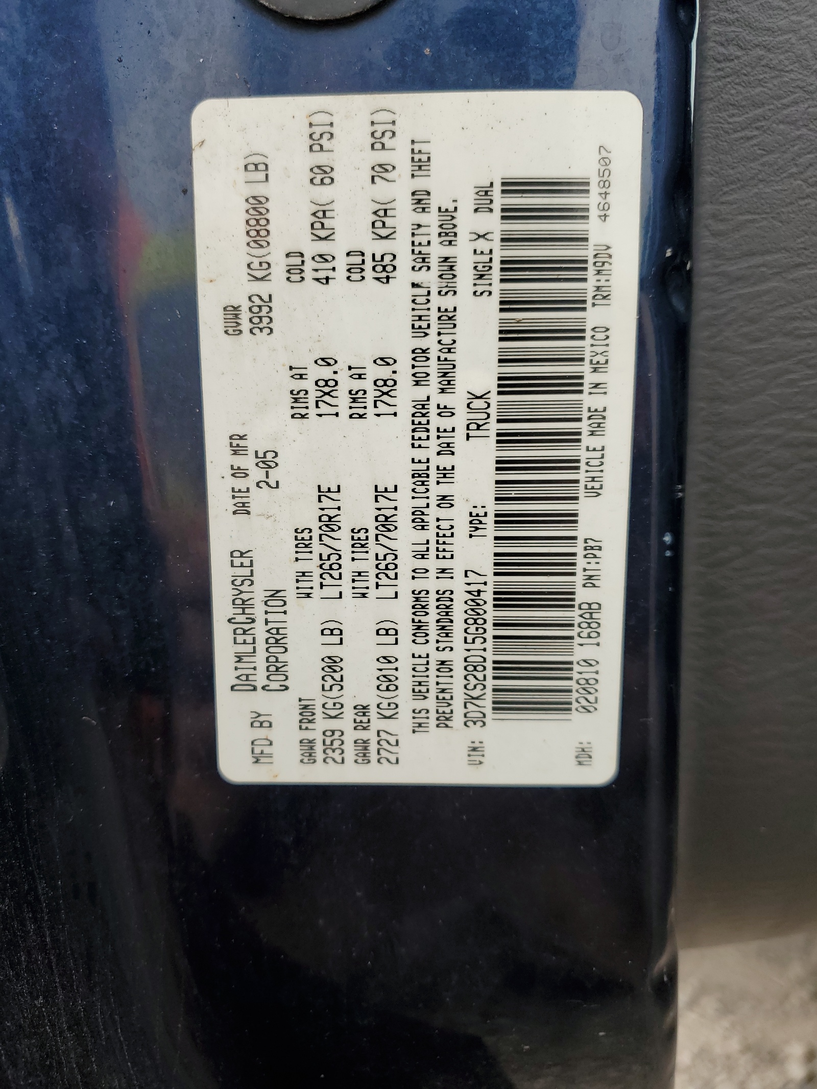 3D7KS28D15G800417 2005 Dodge Ram 2500 St