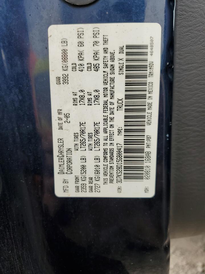 2005 Dodge Ram 2500 St VIN: 3D7KS28D15G800417 Lot: 64571474