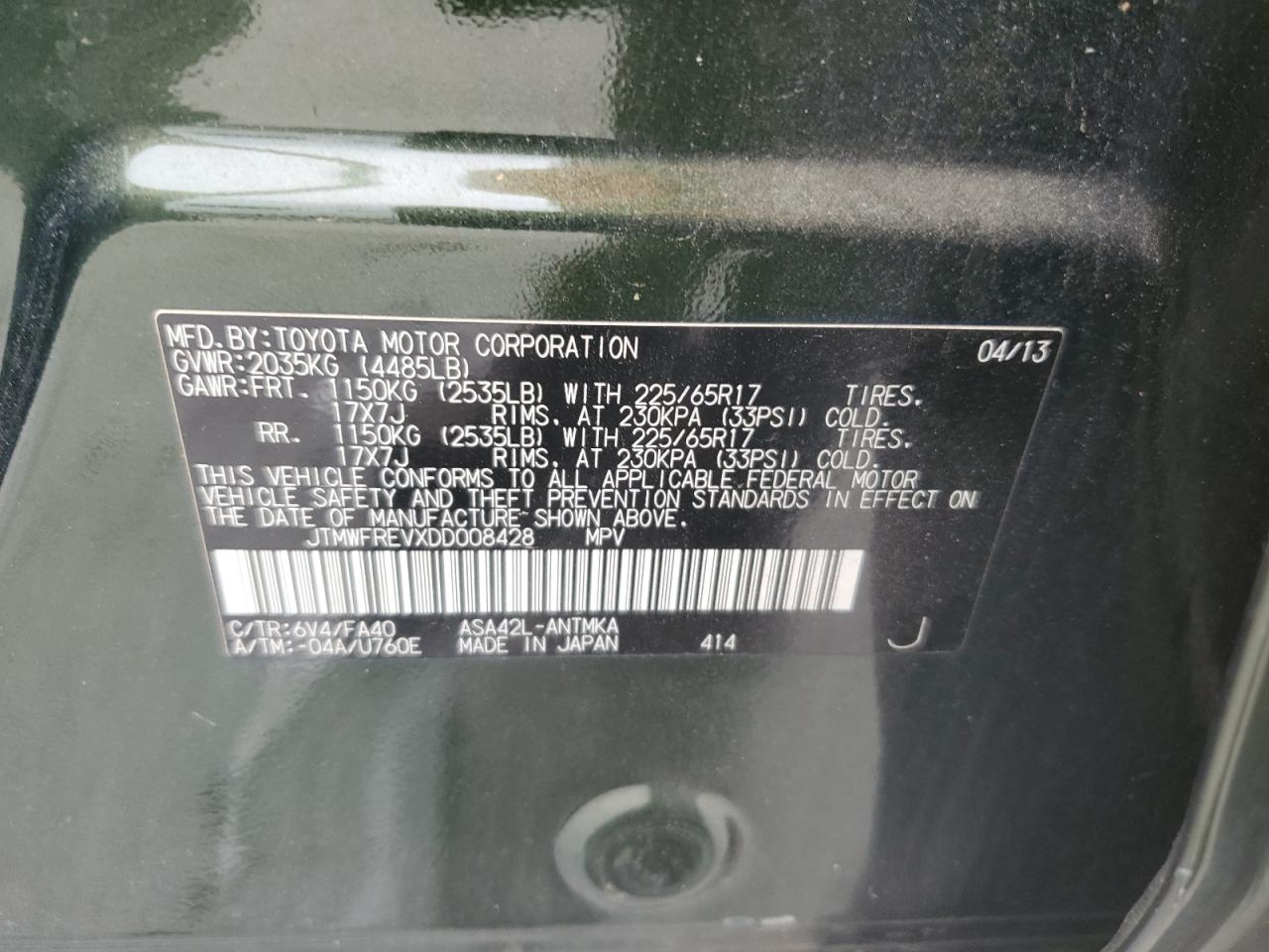 2013 Toyota Rav4 Xle VIN: JTMWFREVXDD008428 Lot: 62049694