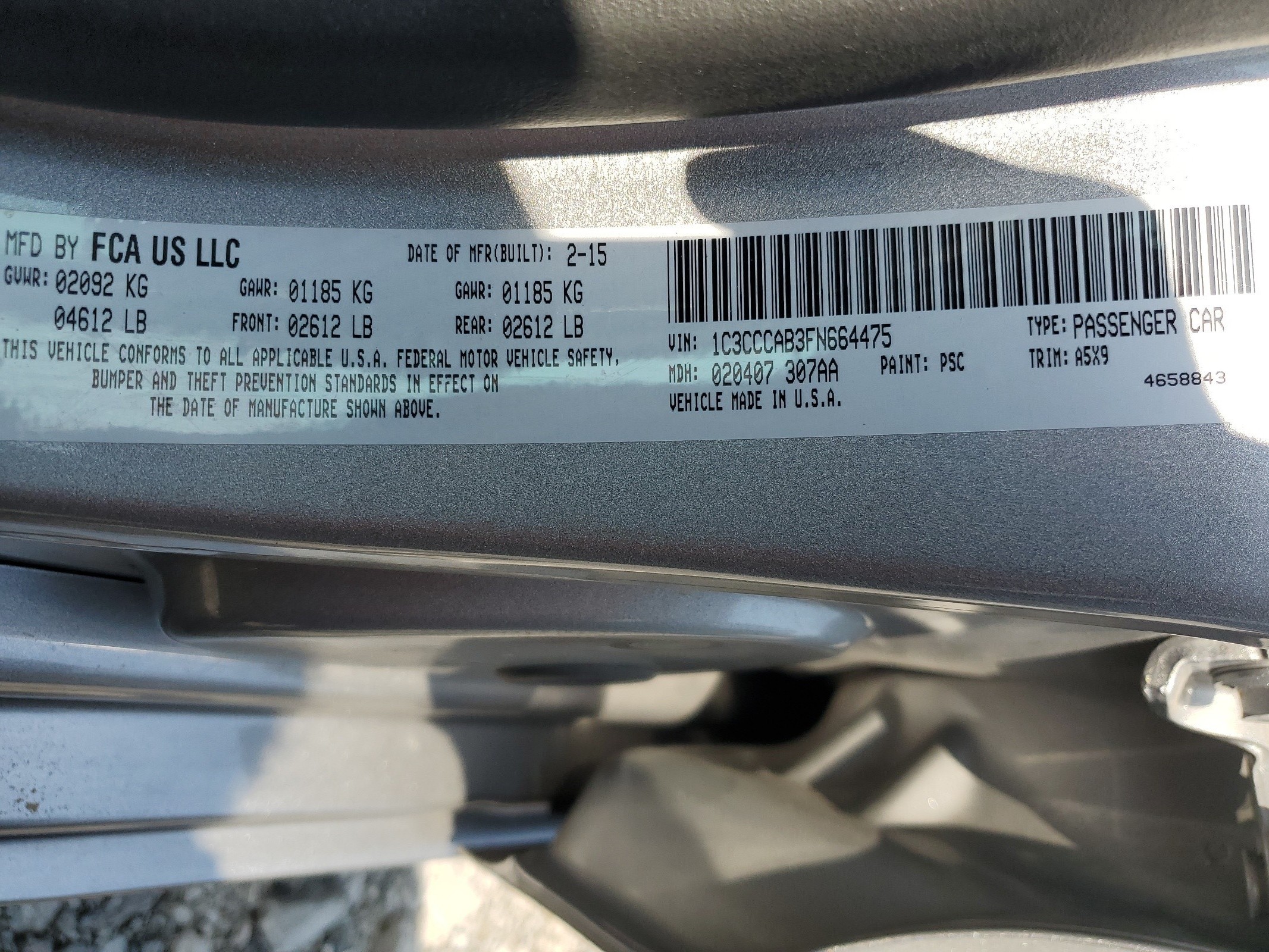 1C3CCCAB3FN664475 2015 Chrysler 200 Limited