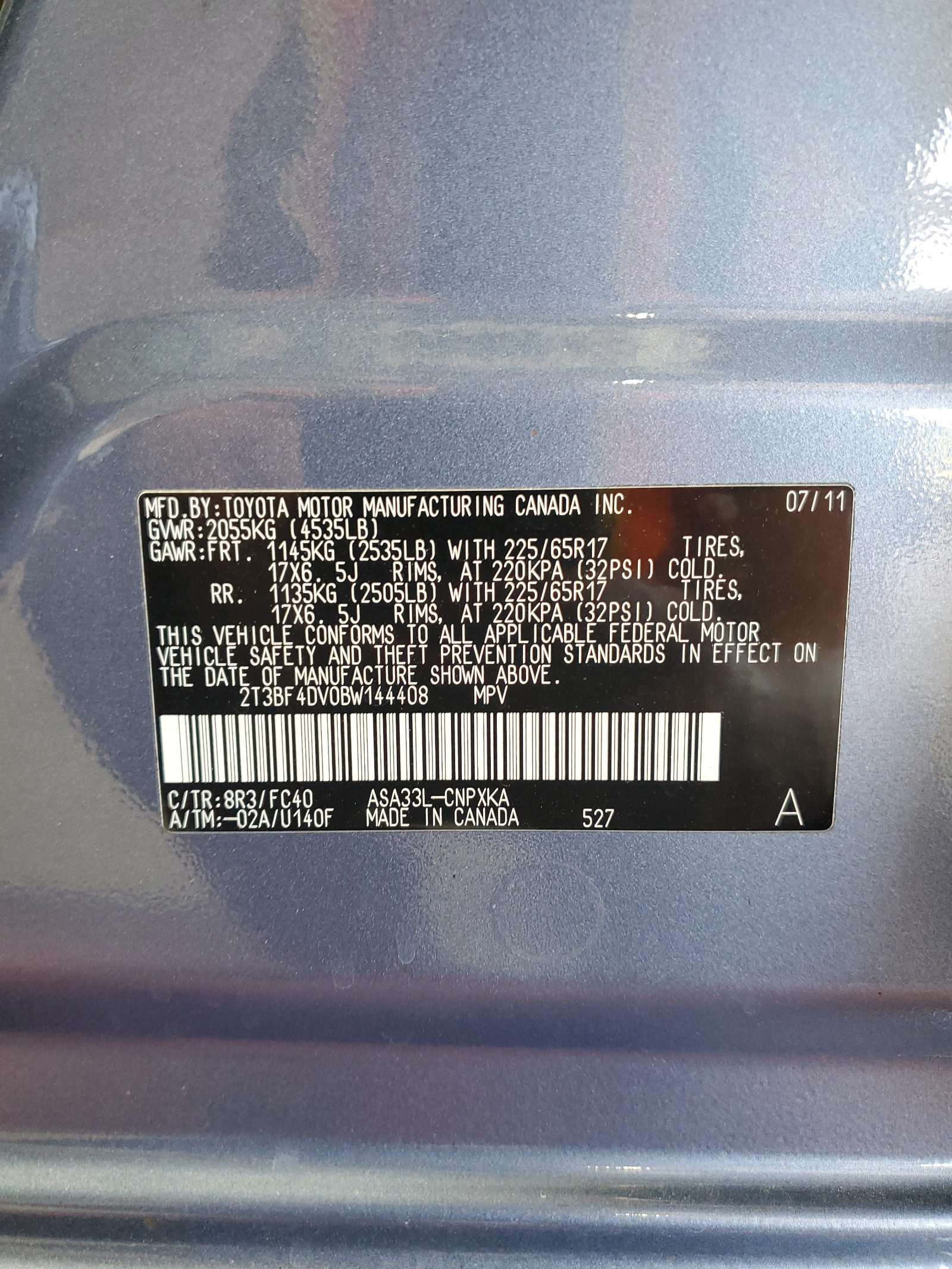 2T3BF4DV0BW144408 2011 Toyota Rav4