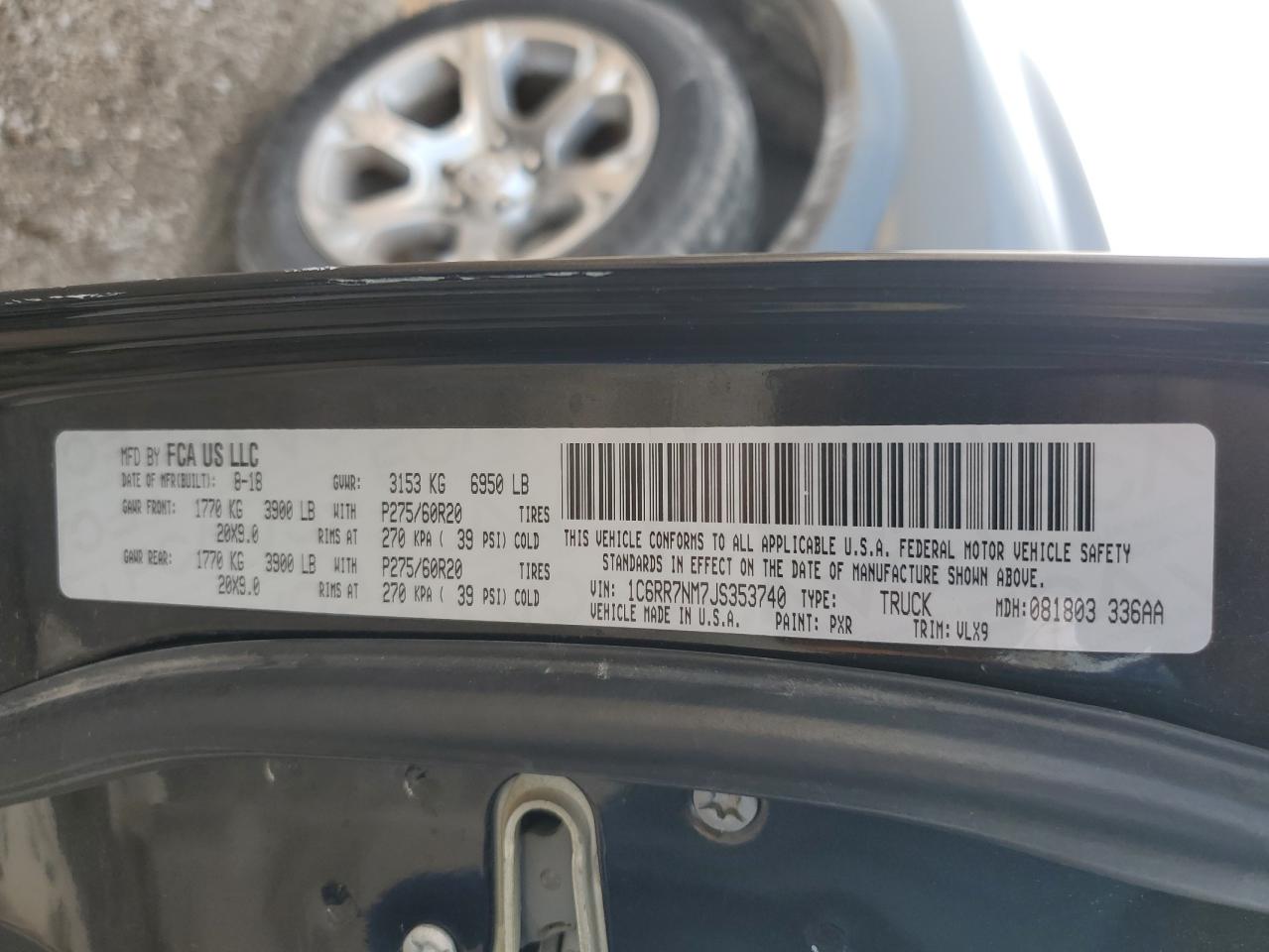 2018 Ram 1500 Laramie VIN: 1C6RR7NM7JS353740 Lot: 62840084