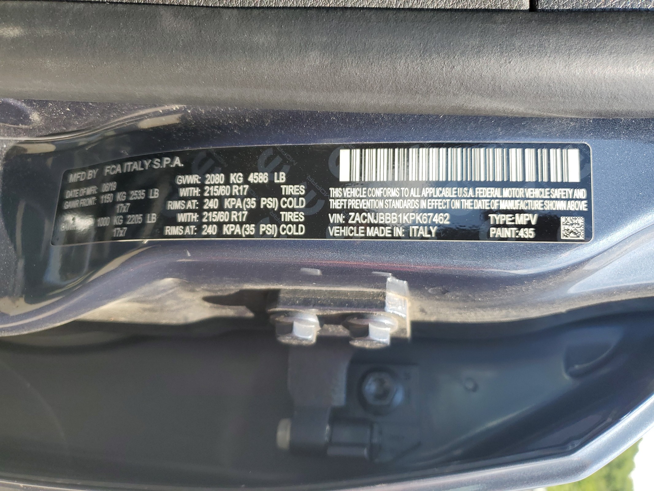 ZACNJBBB1KPK67462 2019 Jeep Renegade Latitude