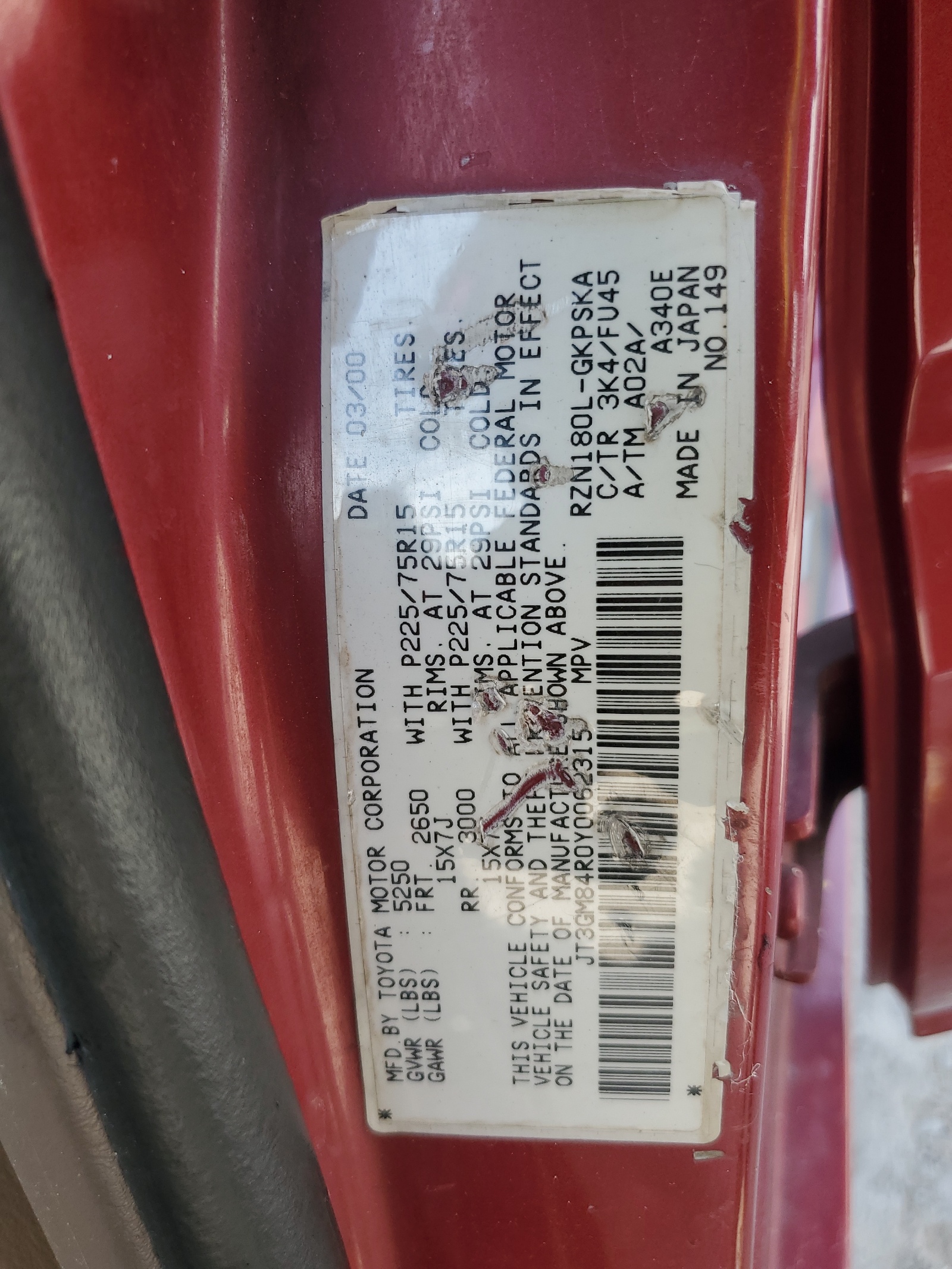 JT3GM84R0Y0062315 2000 Toyota 4Runner