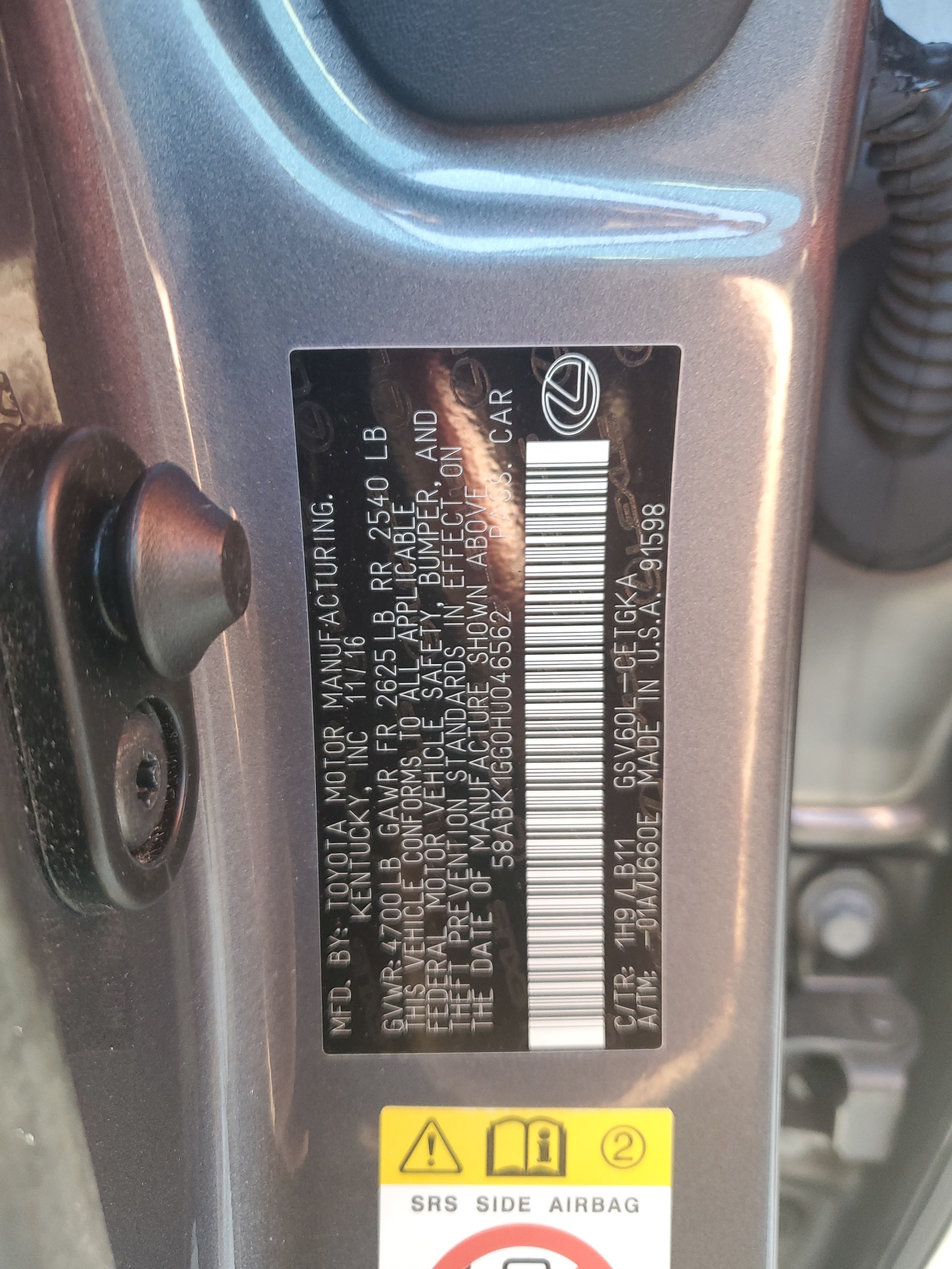 58ABK1GG0HU046562 2017 Lexus Es 350