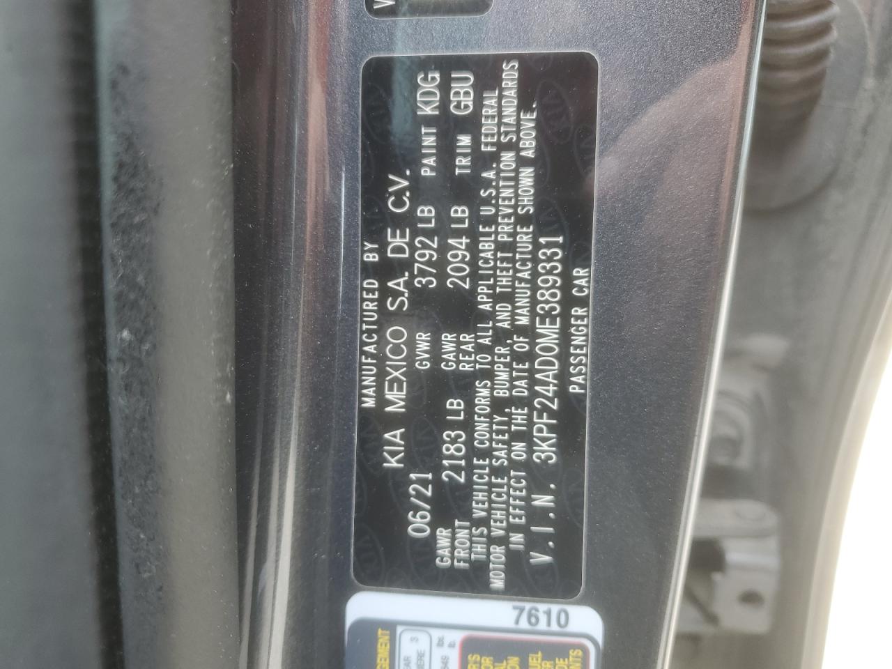 2021 Kia Forte Fe VIN: 3KPF24AD0ME389331 Lot: 62706344