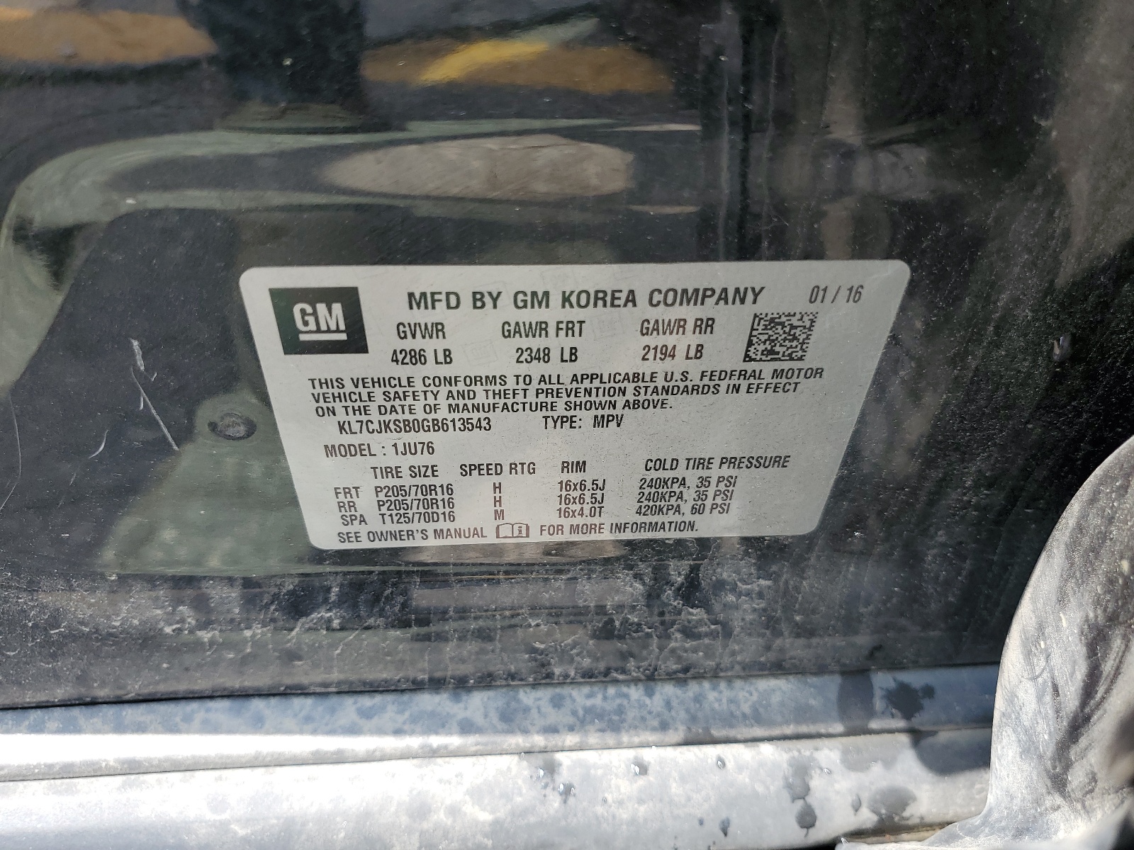 KL7CJKSB0GB613543 2016 Chevrolet Trax Ls