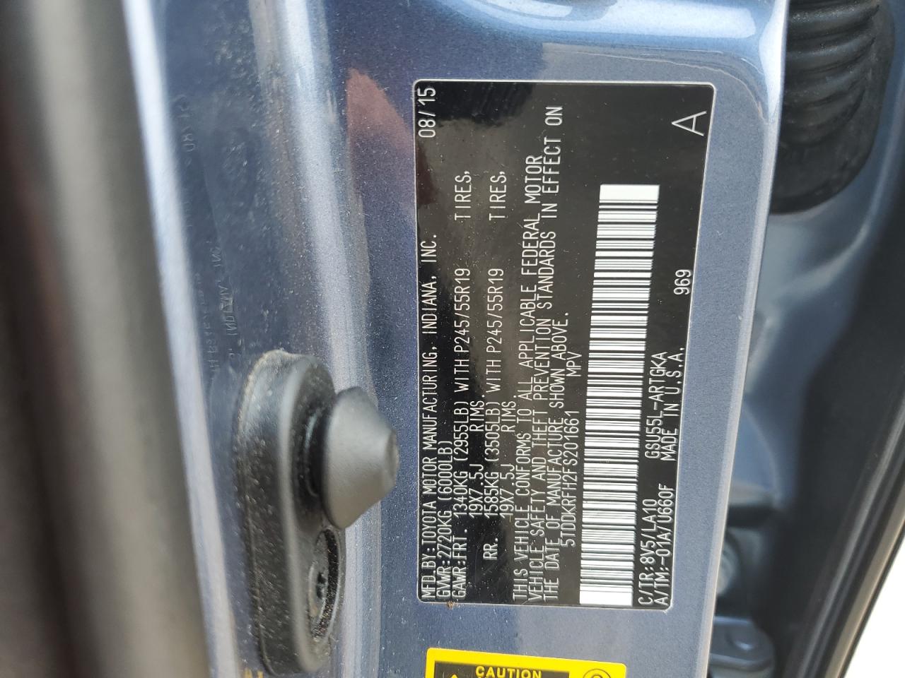 2015 Toyota Highlander Limited VIN: 5TDDKRFH2FS201661 Lot: 64801054