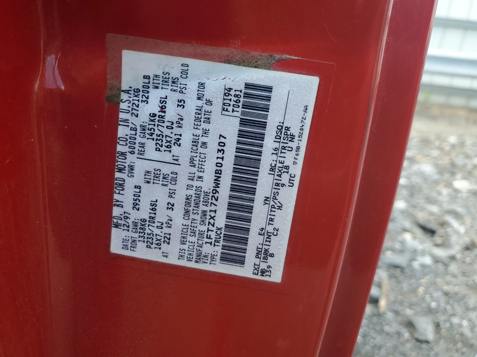 1FTZX1729WNB01307 1998 Ford F150