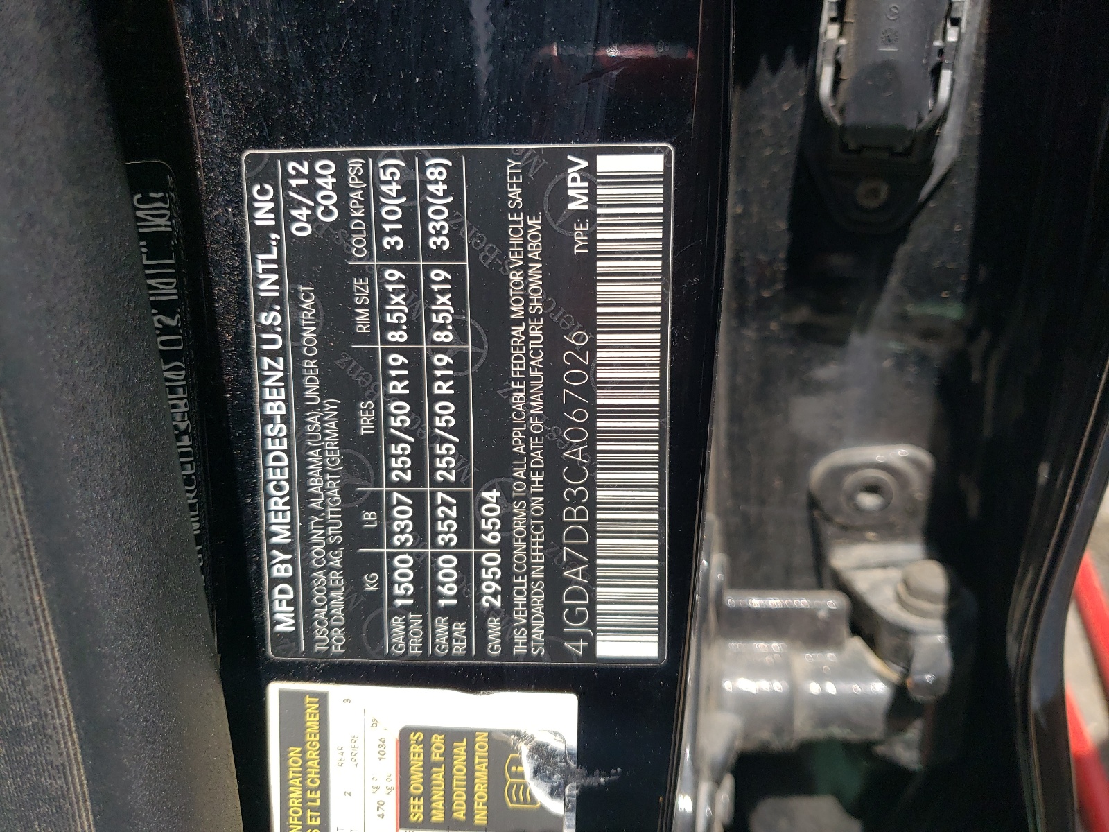 4JGDA7DB3CA067026 2012 Mercedes-Benz Ml 550 4Matic