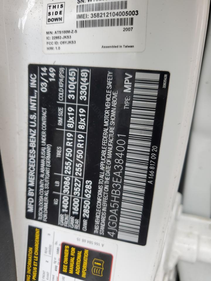 2014 Mercedes-Benz Ml 350 4Matic VIN: 4JGDA5HB3EA384001 Lot: 64968814