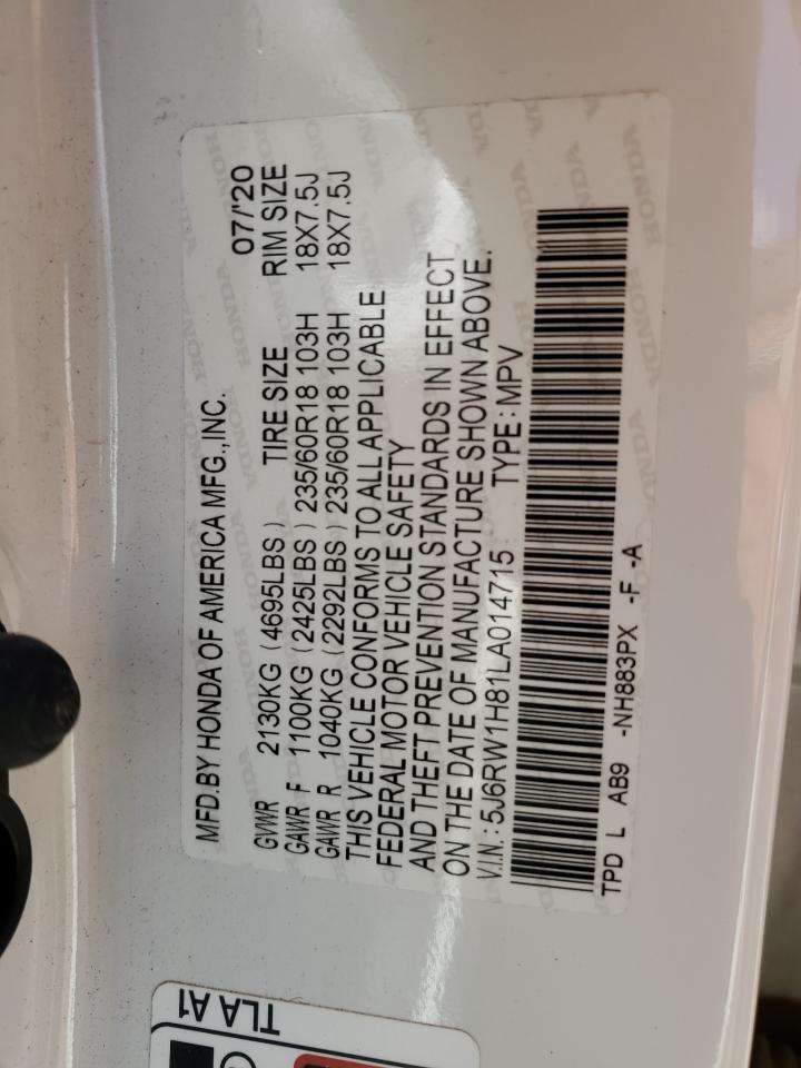 2020 Honda Cr-V Exl VIN: 5J6RW1H81LA014715 Lot: 63532444