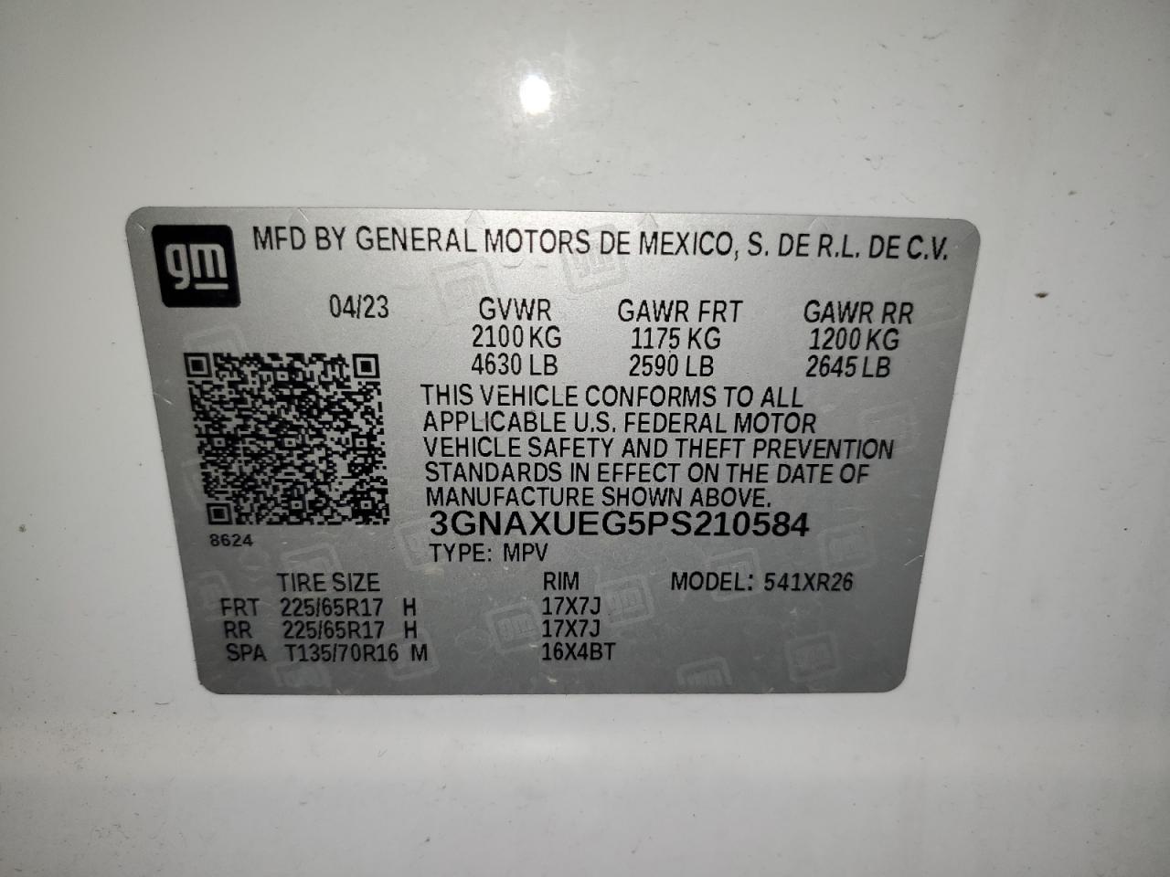 2023 Chevrolet Equinox Lt VIN: 3GNAXUEG5PS210584 Lot: 63808664