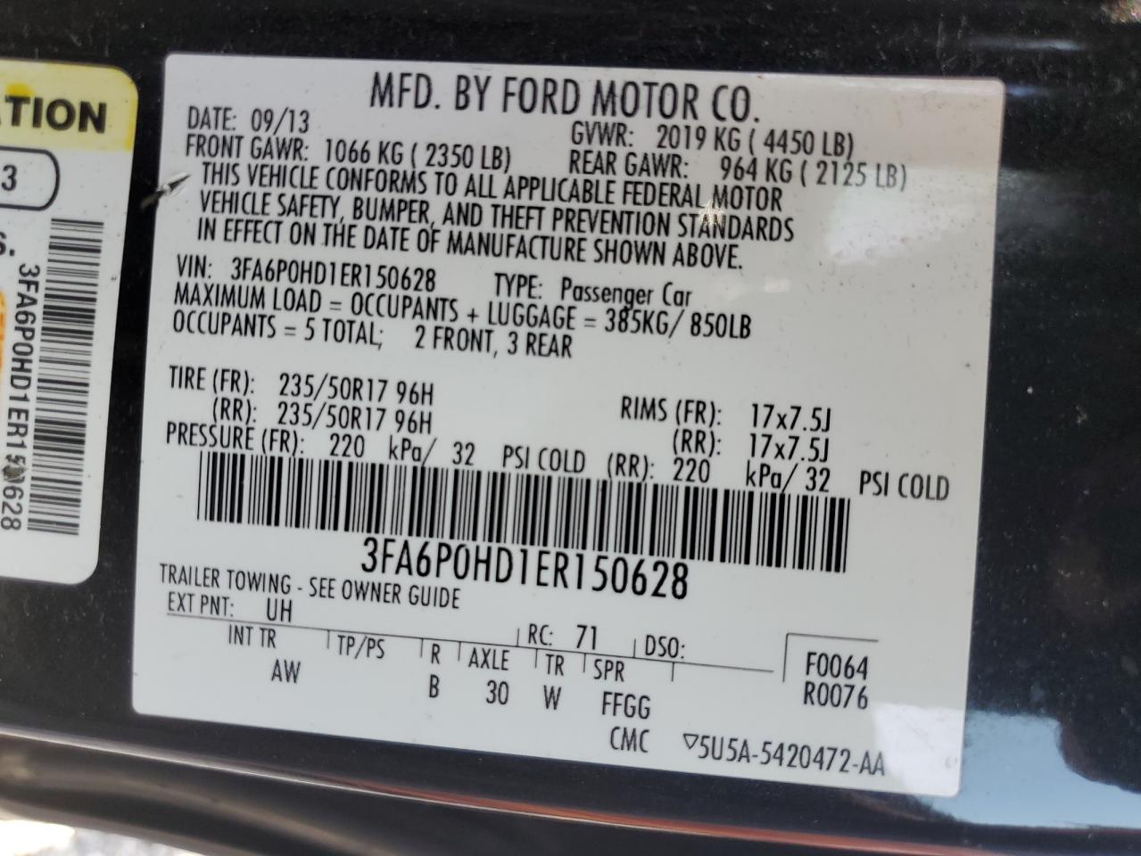 2014 Ford Fusion Se VIN: 3FA6P0HD1ER150628 Lot: 63444024