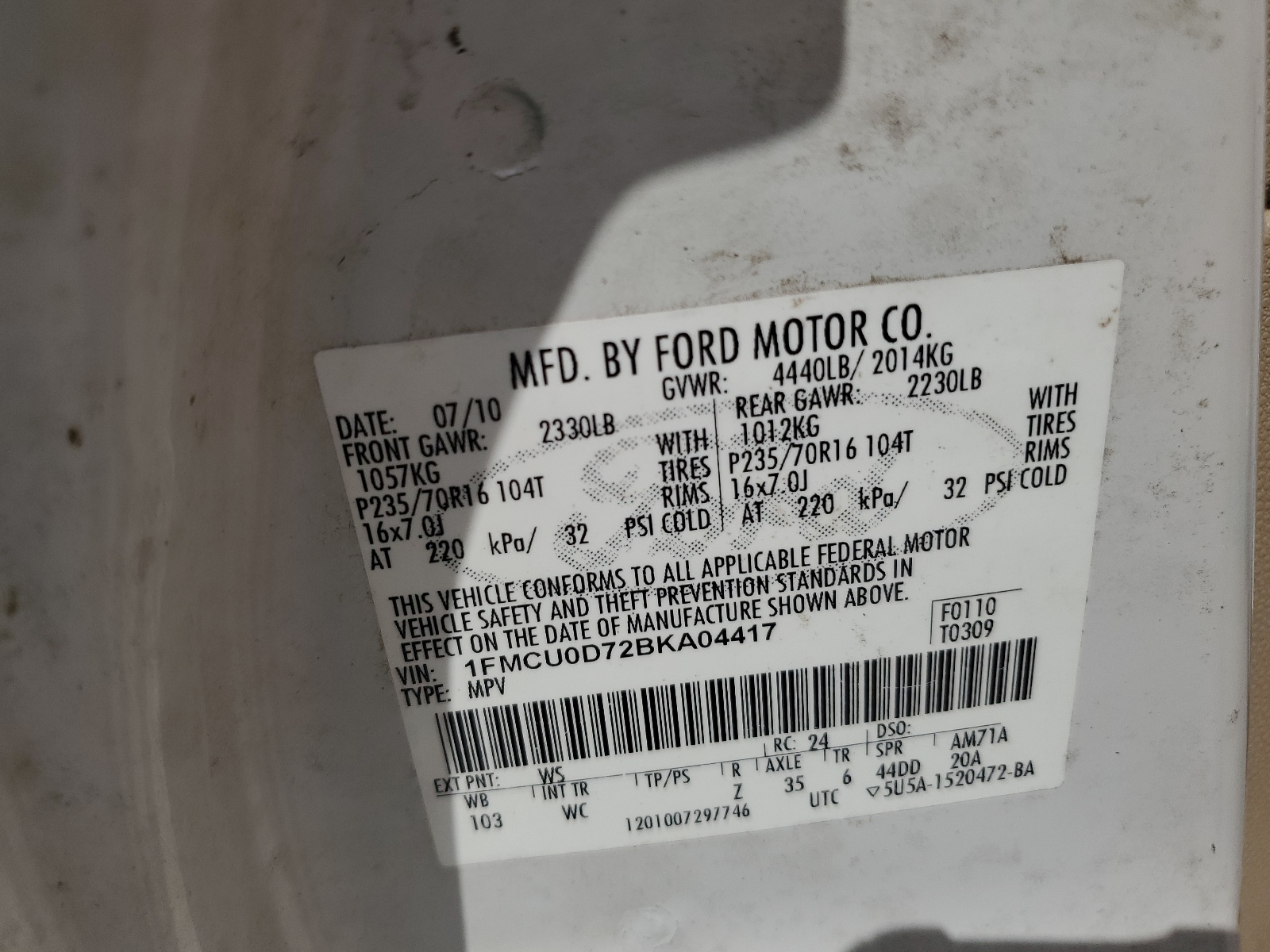 1FMCU0D72BKA04417 2011 Ford Escape Xlt