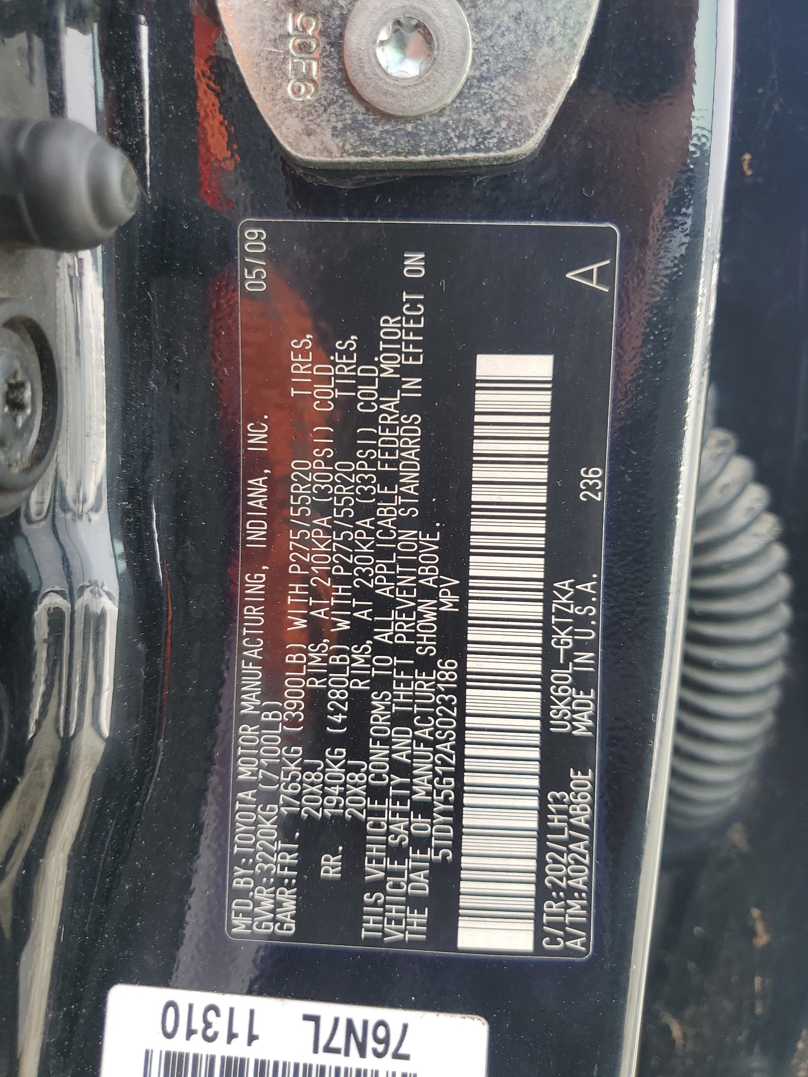 5TDYY5G12AS023186 2010 Toyota Sequoia Platinum