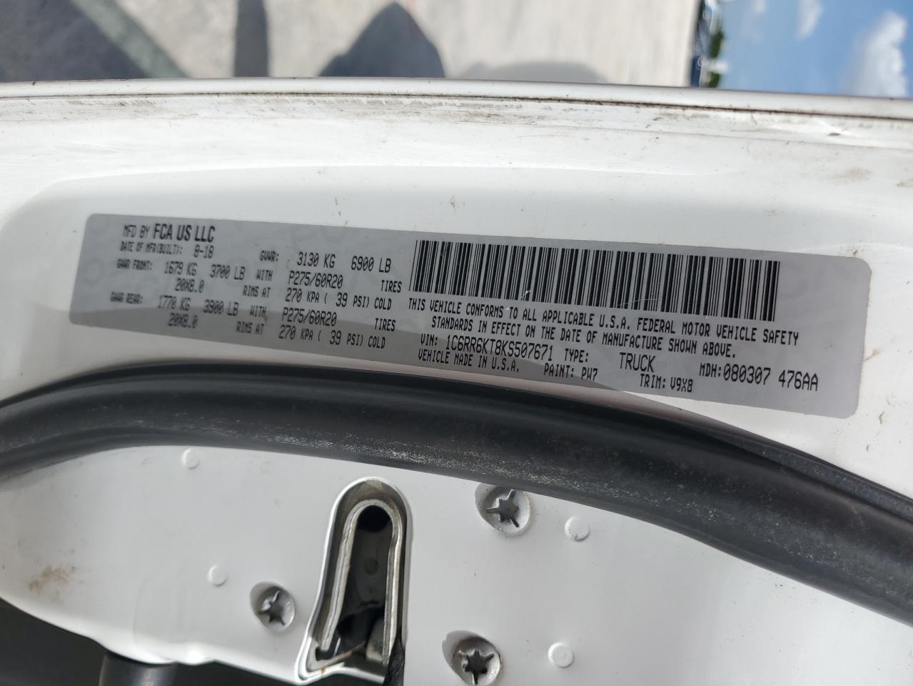 2019 Ram 1500 Classic Tradesman VIN: 1C6RR6KT8KS507671 Lot: 62037114