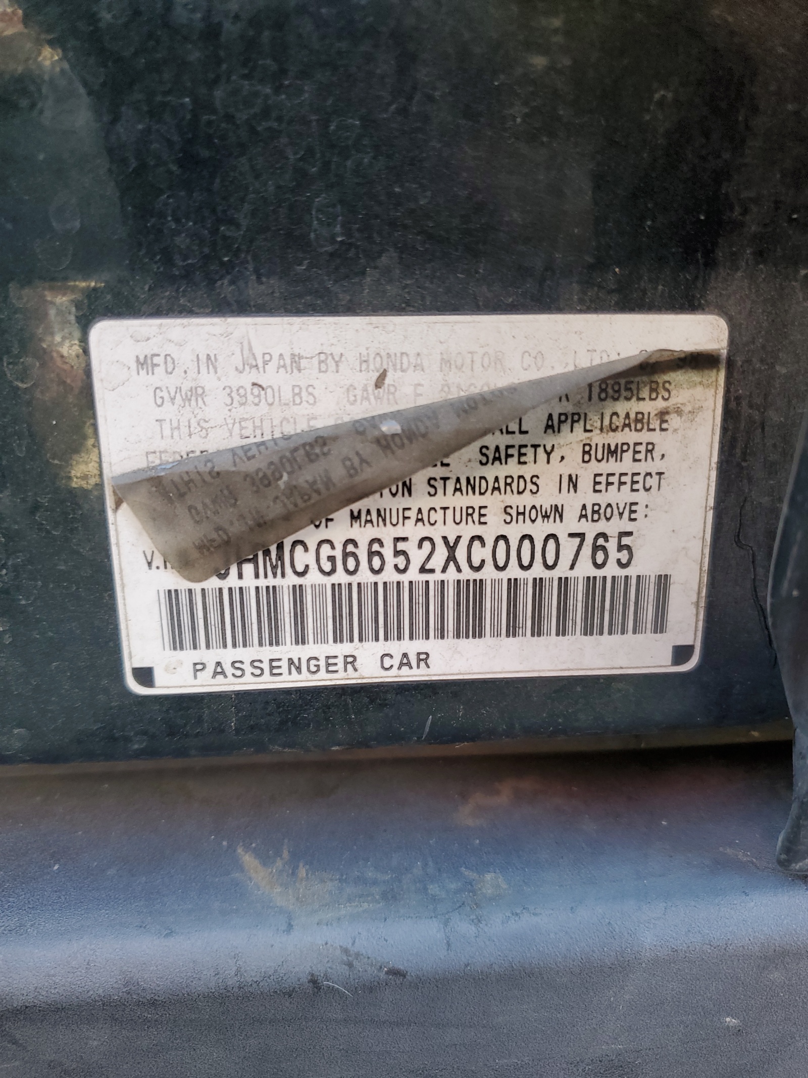 JHMCG6652XC000765 1999 Honda Accord Lx