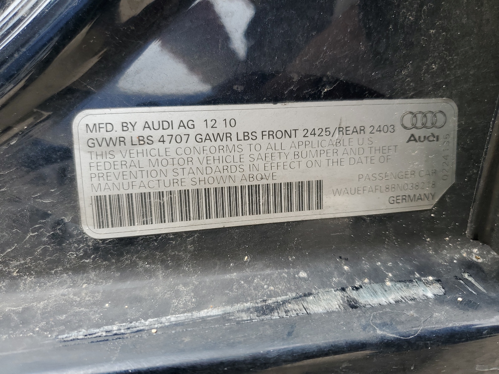 WAUEFAFL8BN038218 2011 Audi A4 Premium Plus