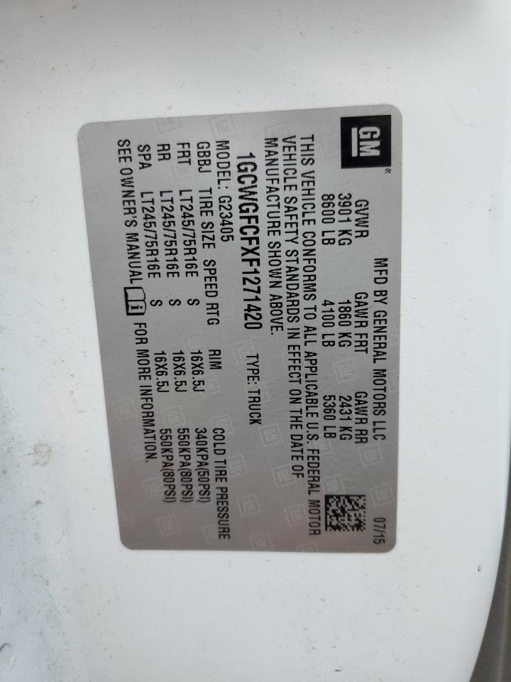 2015 Chevrolet Express G2500 VIN: 1GCWGFCFXF1271420 Lot: 64140634