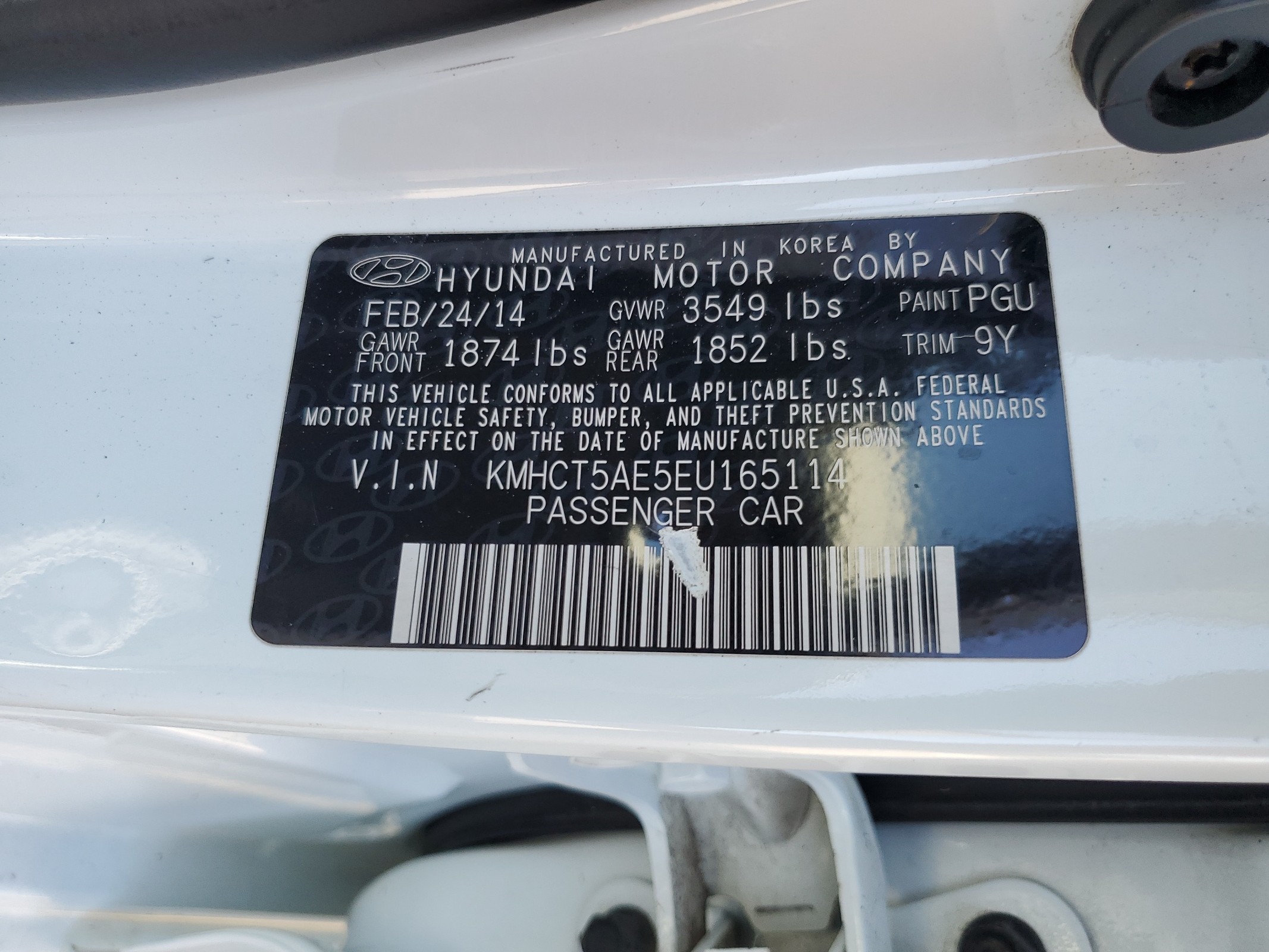KMHCT5AE5EU165114 2014 Hyundai Accent Gls